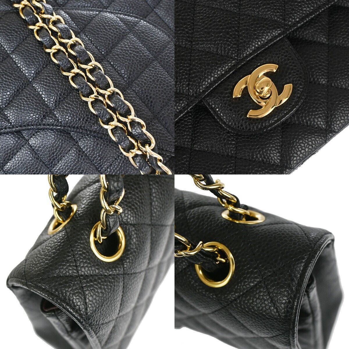 CHANEL CC Matelasse 25 Double Flap Chain Shoulder Bag Caviar Leather BK 465LC344