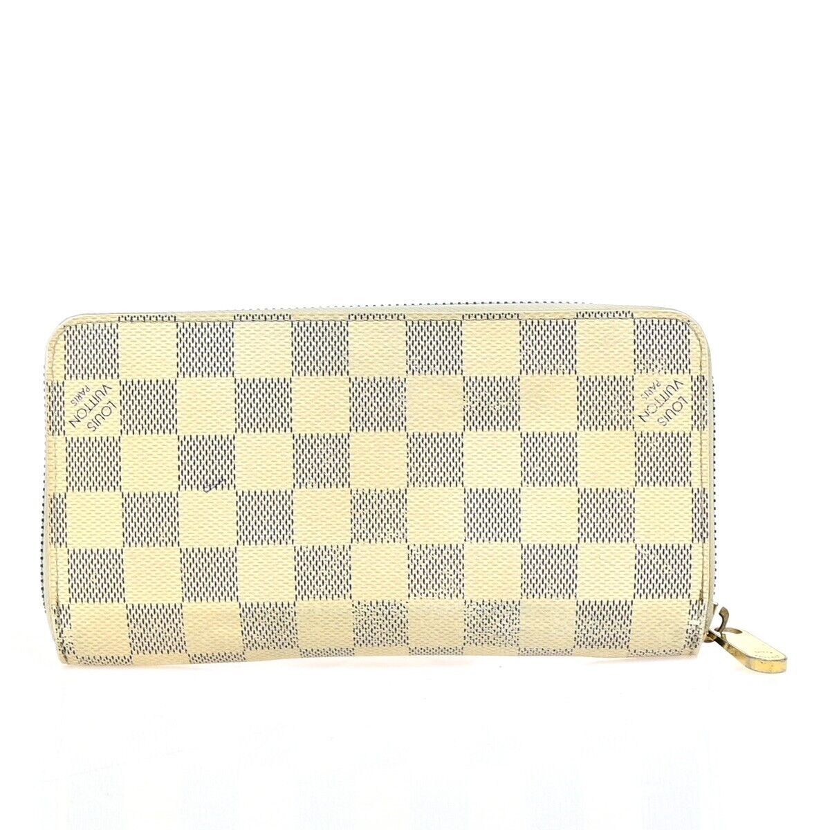 LOUIS VUITTON Zippy Wallet Purse Damier Azur Leather White N60019 05EB293