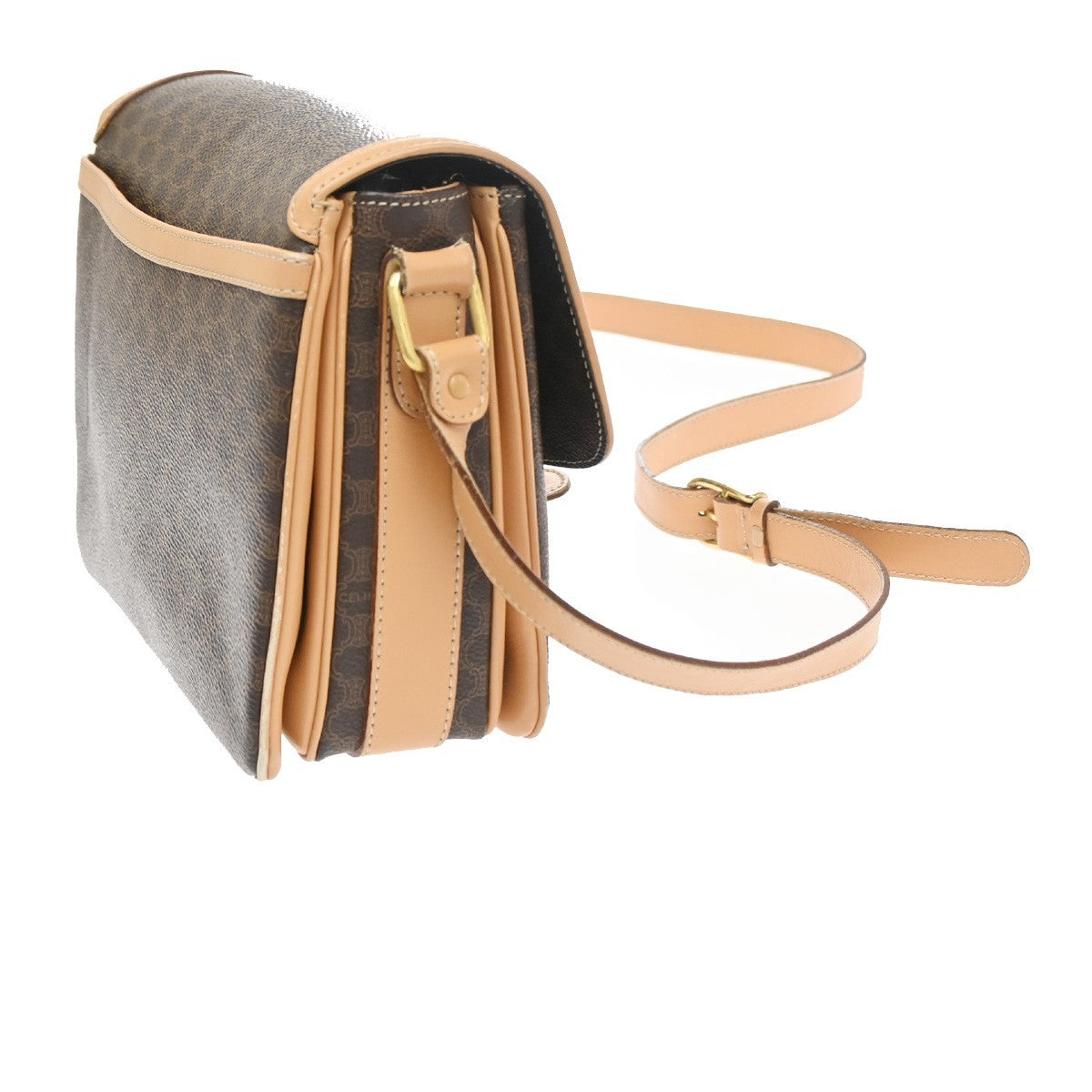 Celine logo Macadam  Pattern Shoulder Bag PVC Leather Brown Italy  89SA079
