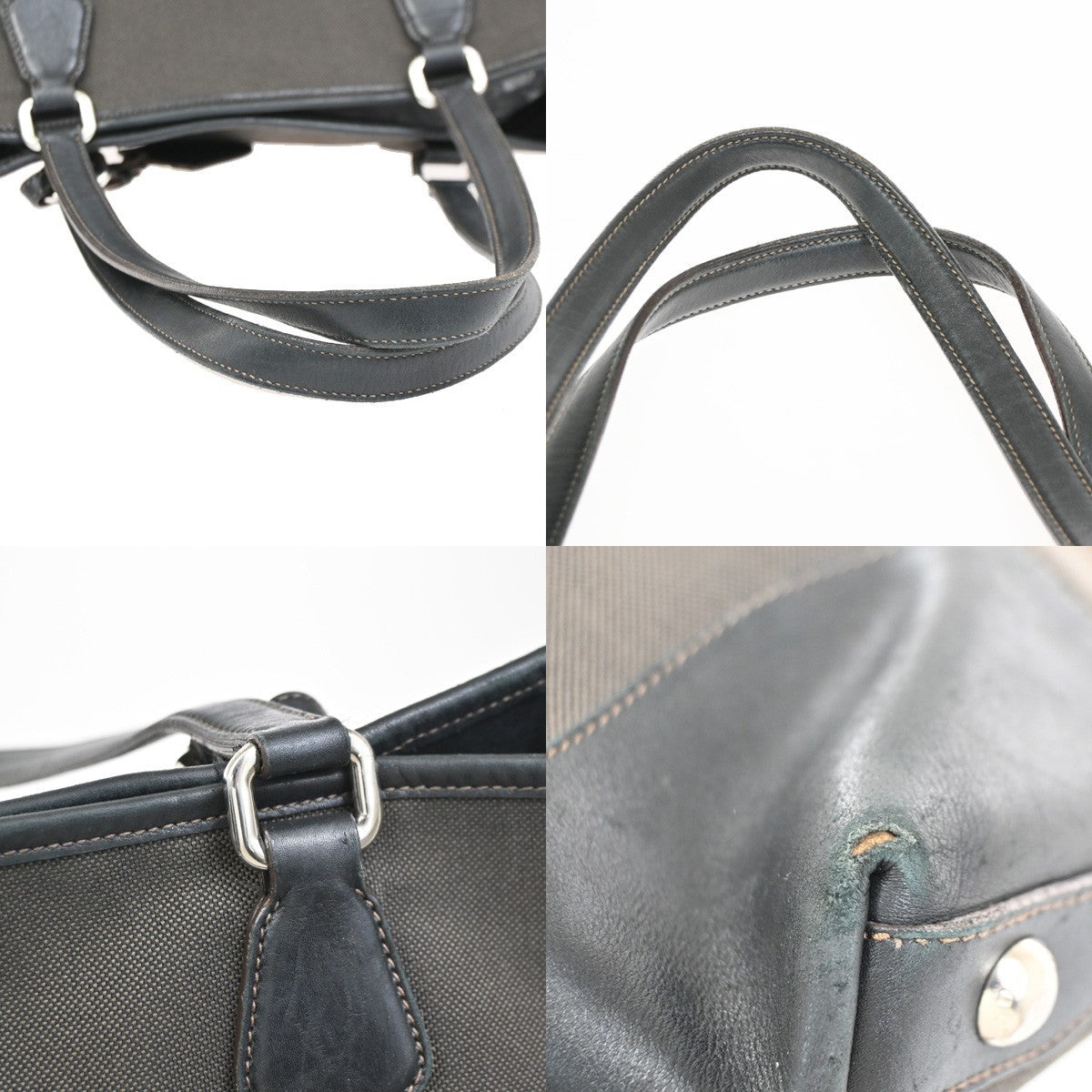 PRADA Logo Jacquard Shoulder Hand Bag Canvas Leather Brown Black GHW 64ZA263