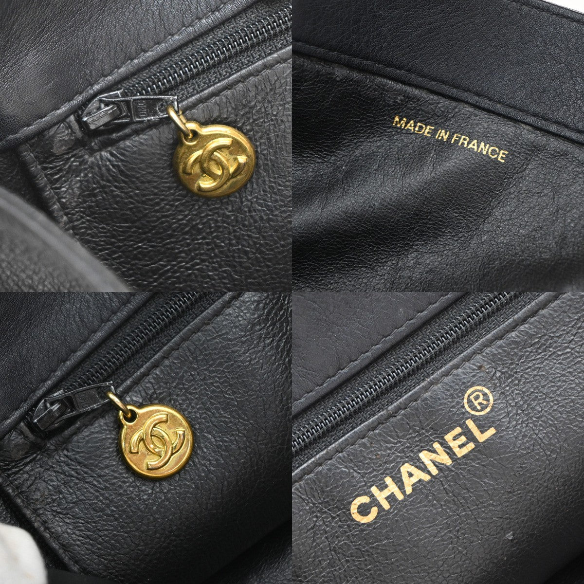 CHANEL CC Logo Chain Shoulder Tote Bag Leather Black France 49EG117