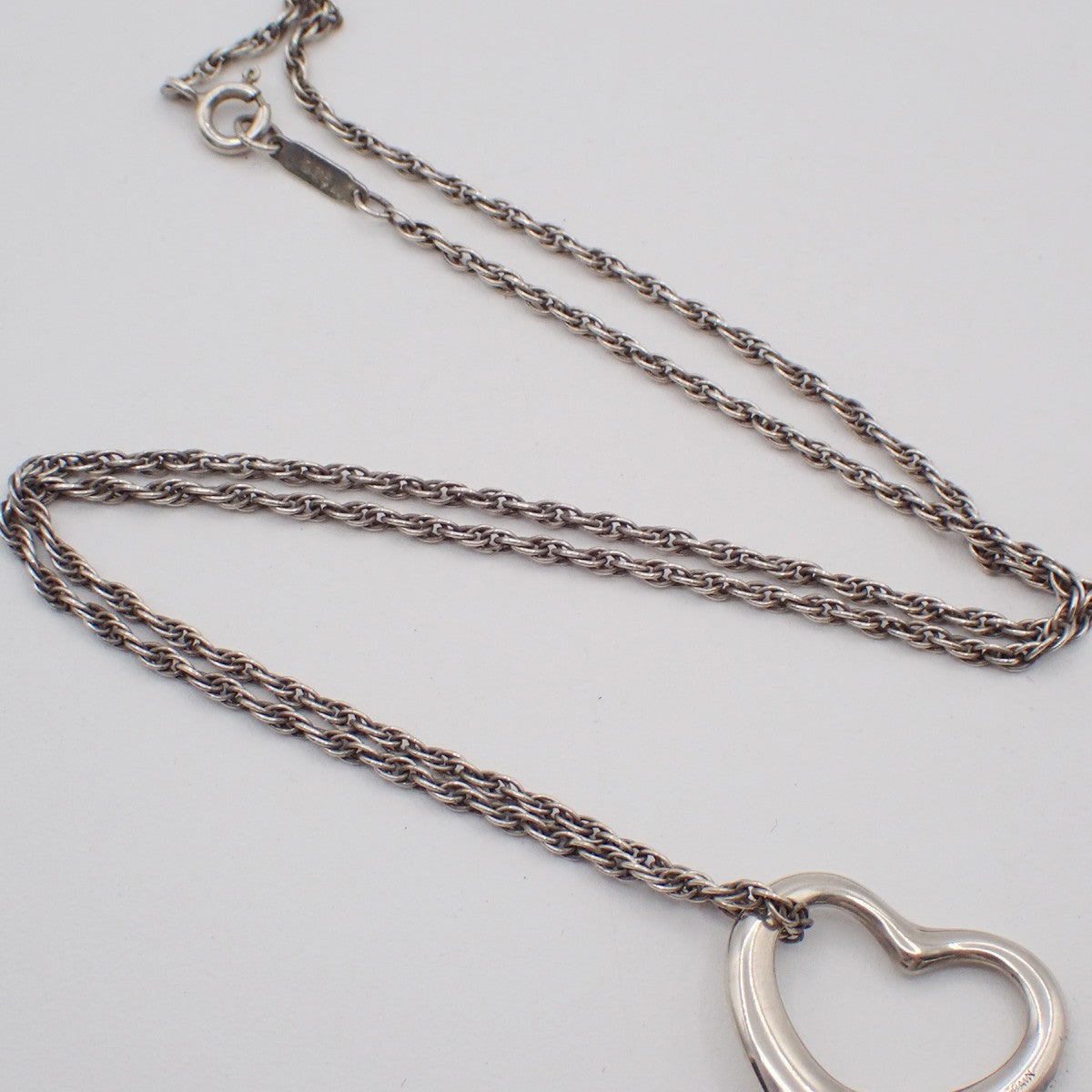 TIFFANY & CO. Open Heart 22mm Chain Necklace Ag 925 Elsa Peretti Silver 02KB788