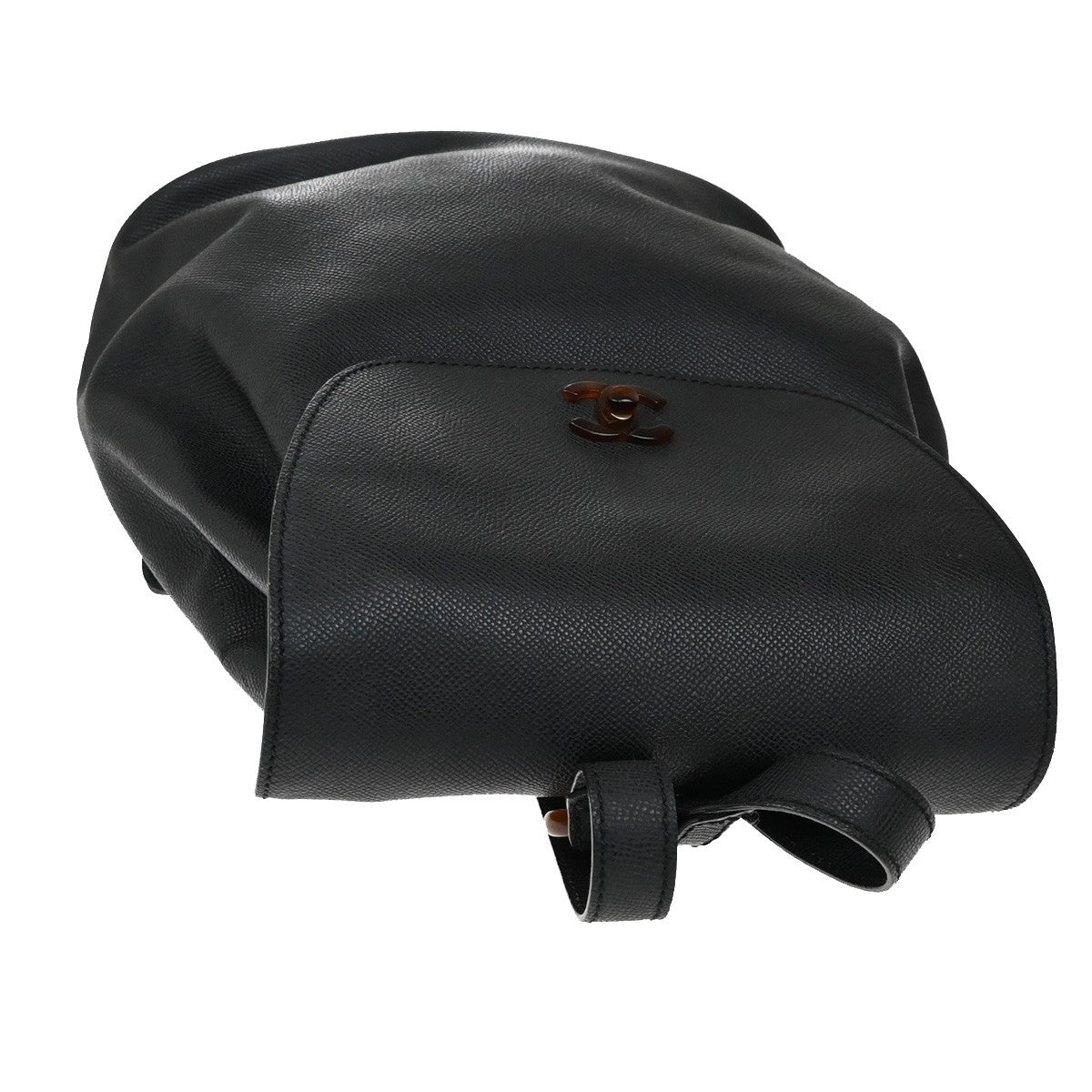 CHANEL CC Logo Backpack Bag Leather Plastic Black GHW Italy Vintage 620RF612