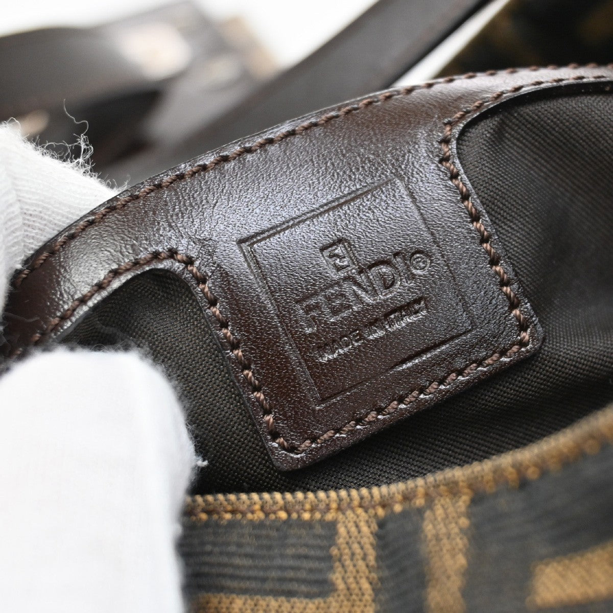 FENDI Logo Mamma Zucca Pattern Shoulder Bag Canvas Leather Brown Italy 28RF622