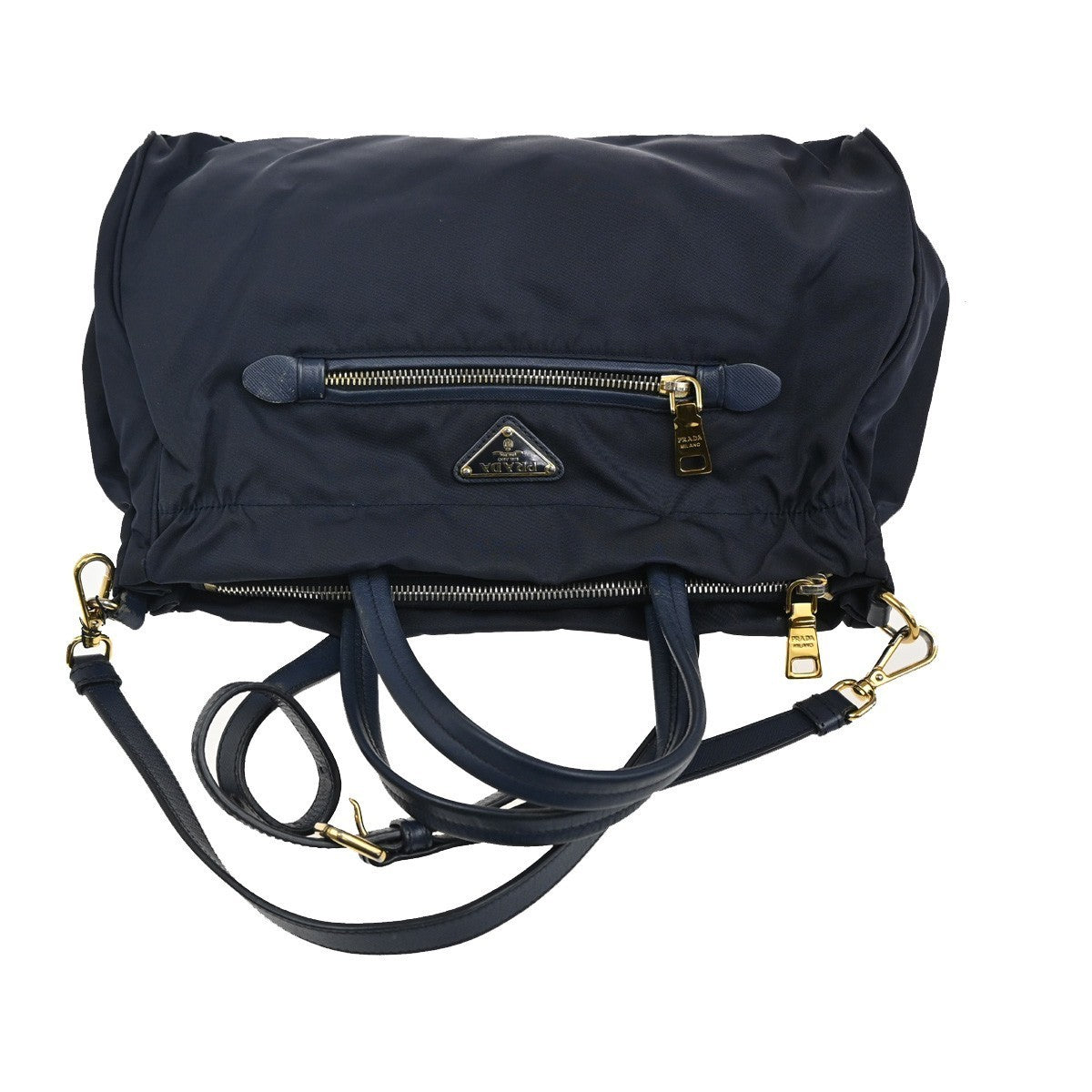 PRADA Logo Tessuto 2Way Shoulder Hand Bag Nylon Leather Navy Blue Italy 79KC009