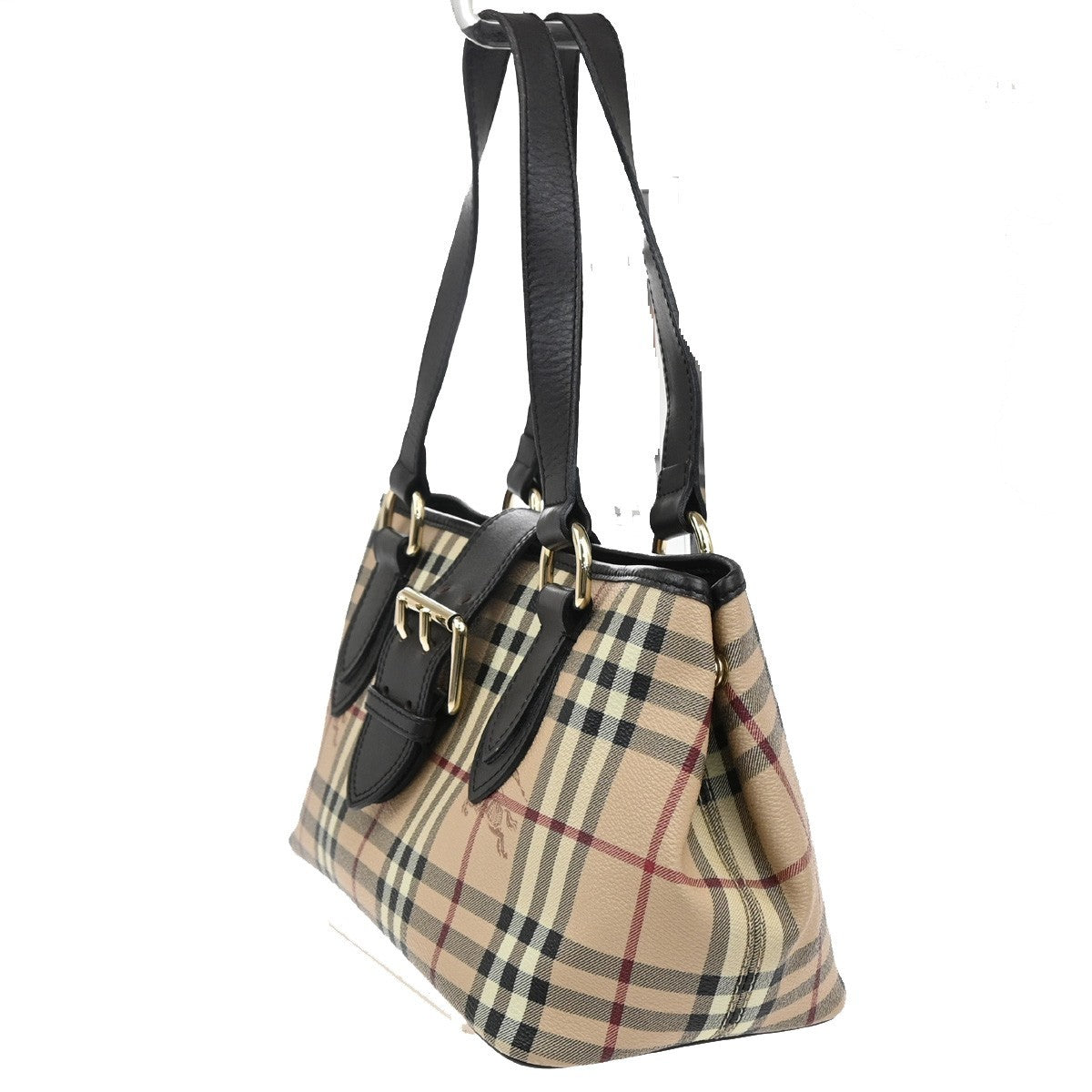 BURBERRY Nova Check Buckle Hand Bag PVC Leather Beige Brown GHW 32RL656