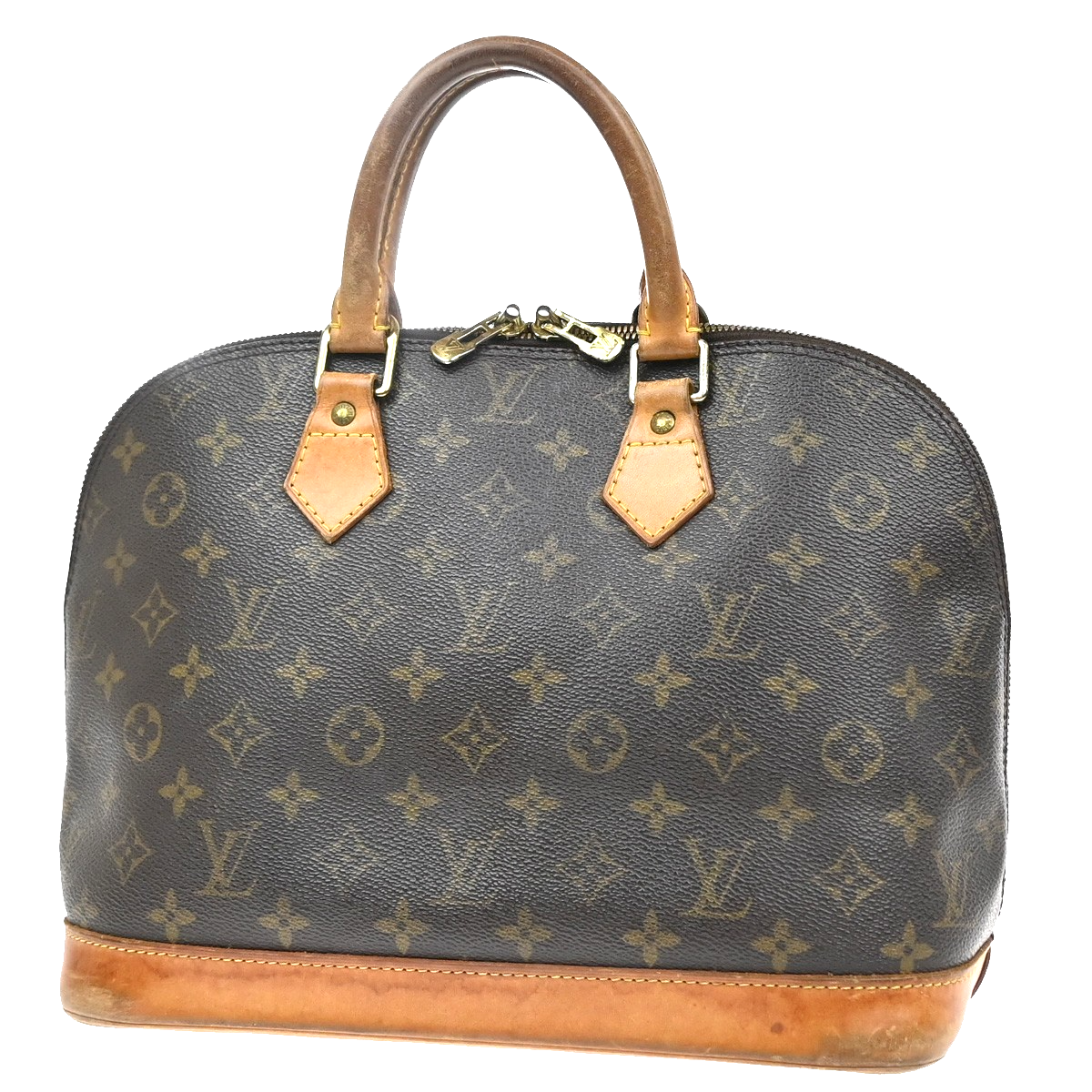 LOUIS VUITTON LV Logo Alma Hand Bag Monogram Leather Brown USA M51130 35YJ194