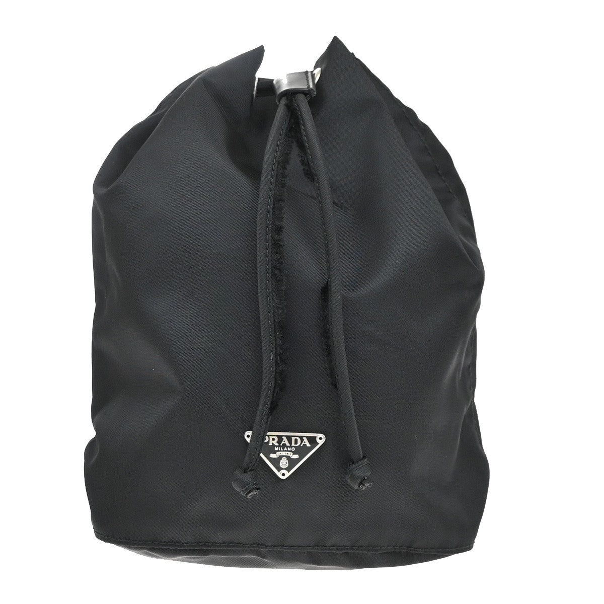 PRADA Logo Tessuto Drawstring Pouch Nylon Leather Black SHW Italy 61KA950
