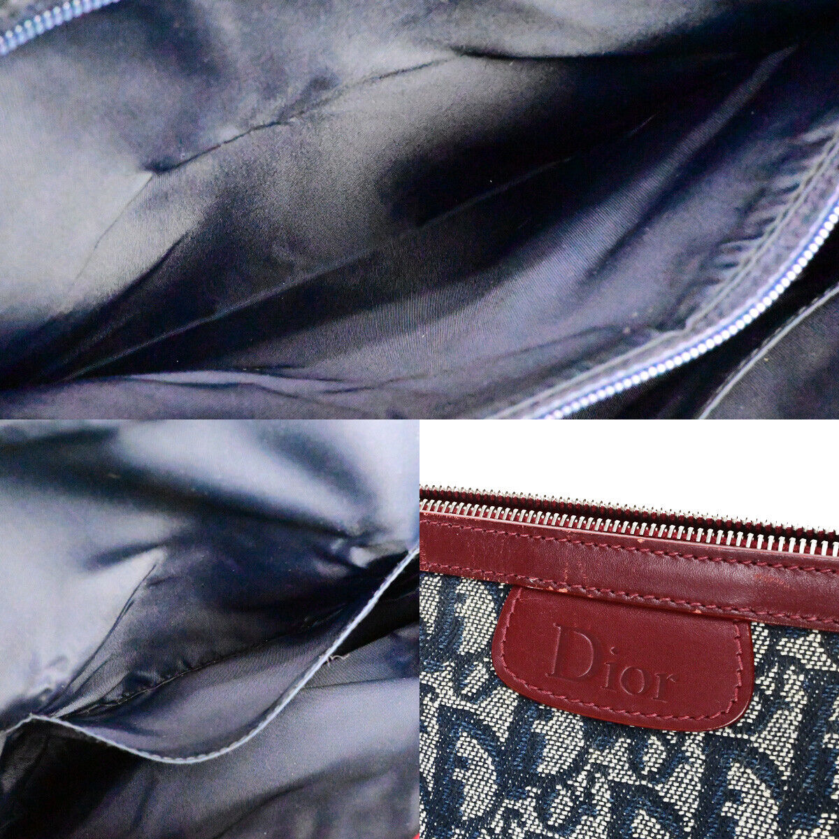 CHRISTIAN DIOR Trotter Pattern Hand Bag Canvas Leather BY Blue SHW 16YG692