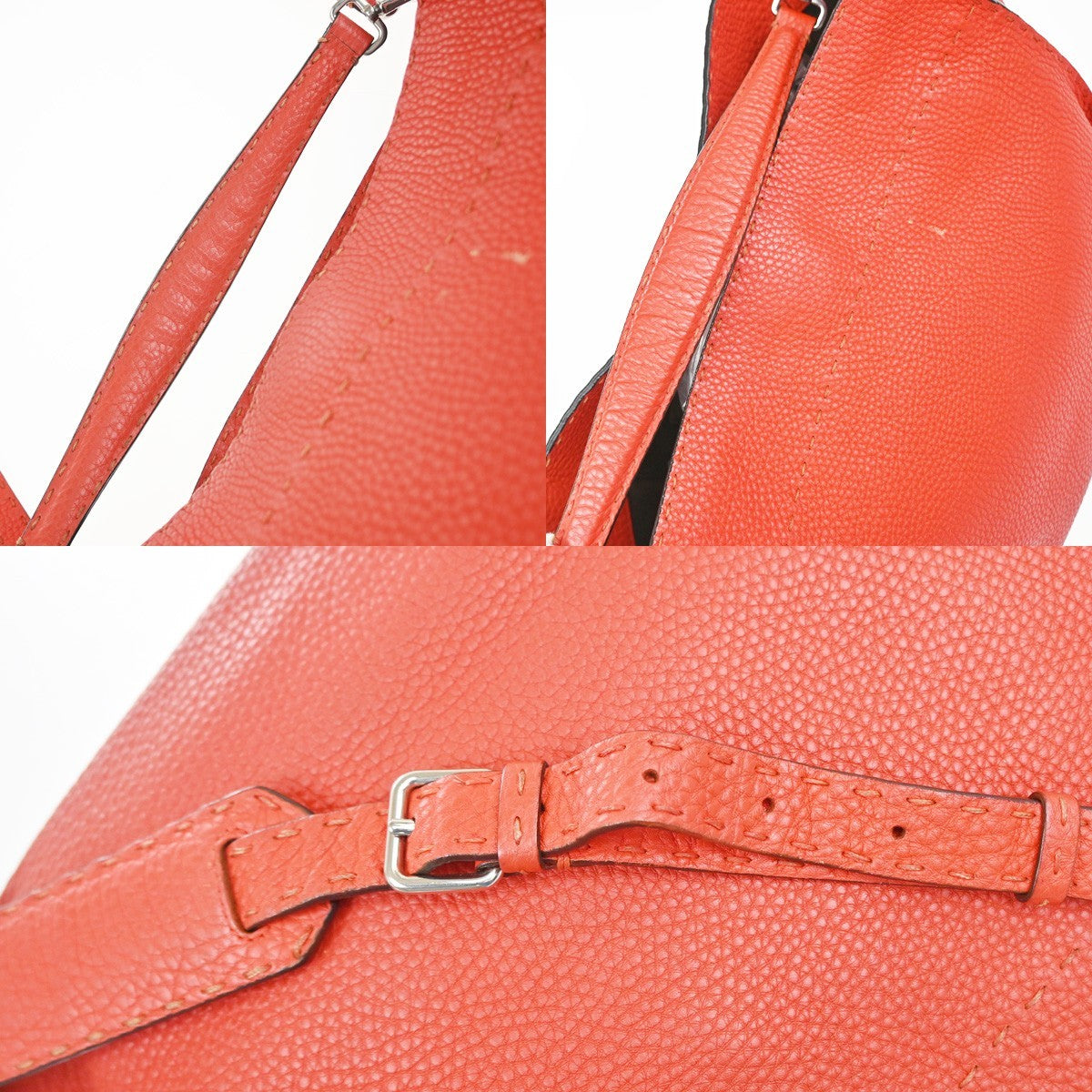 FENDI Logo Selleria Anna 2Way Shoulder Bag Leather Red SHW Italy 71YH887