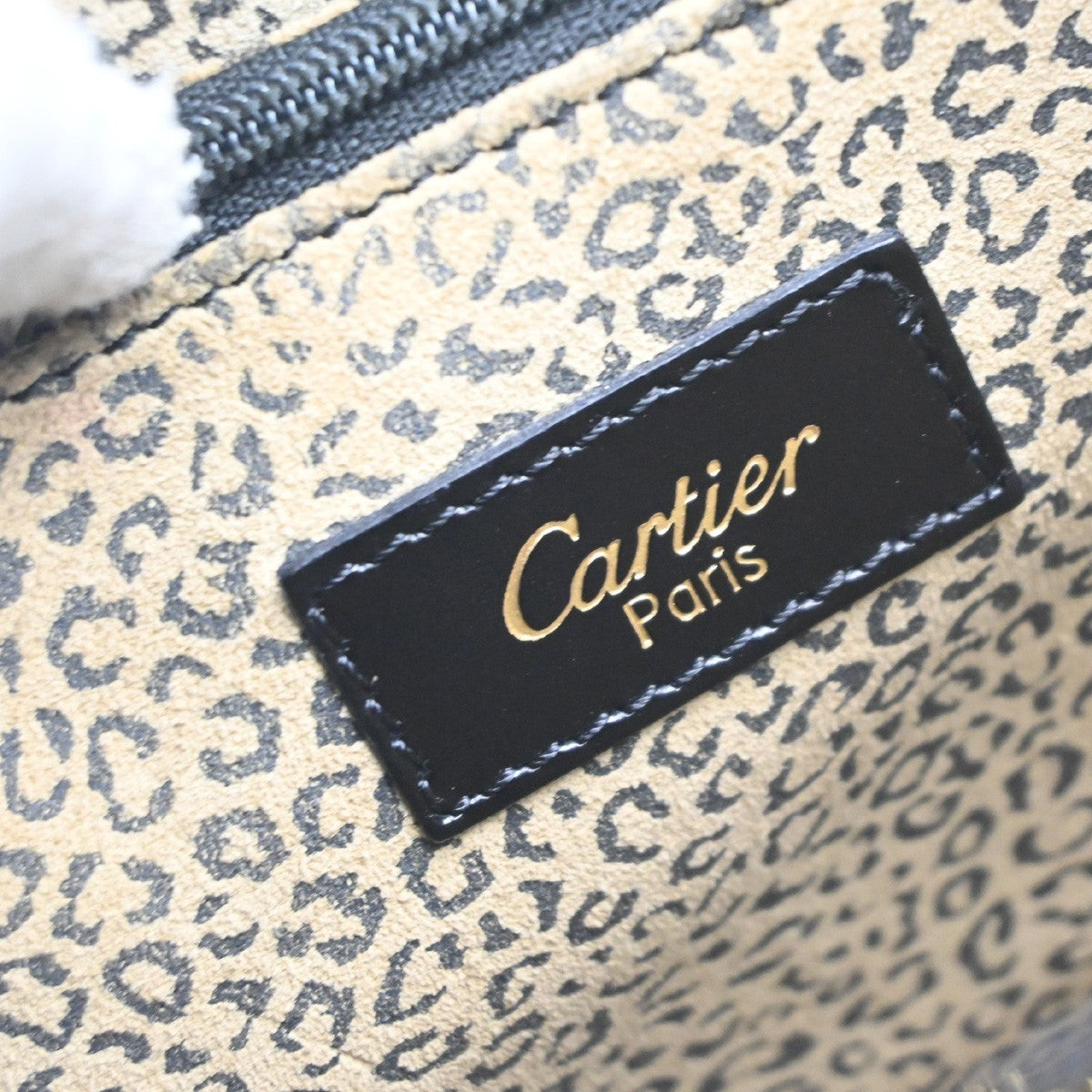 CARTIER Logo Panther Shoulder Hand Bag Leather Black GHW Made In Italy 34KP211