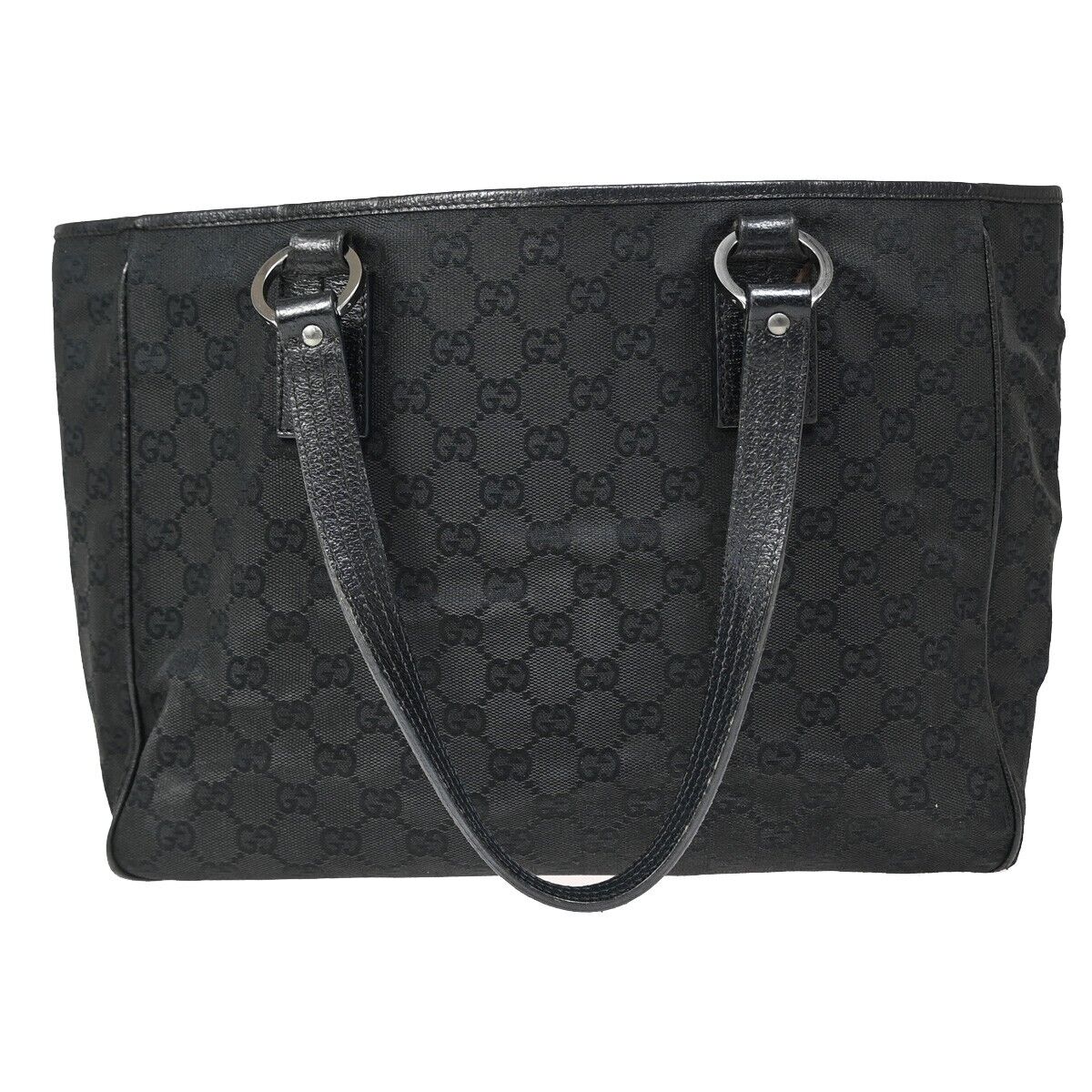 GUCCI Logo GG Pattern Shoulder Bag Canvas Leather Black Silver Italy 05FA533