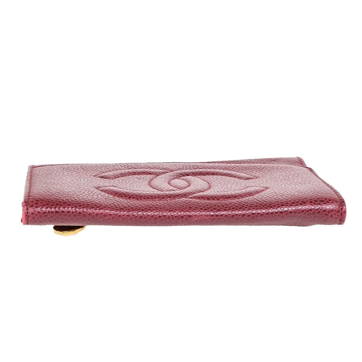CHANEL CC Bifold Wallet Caviar Skin Leather Bordeaux GHW Italy Vintage 69EB229