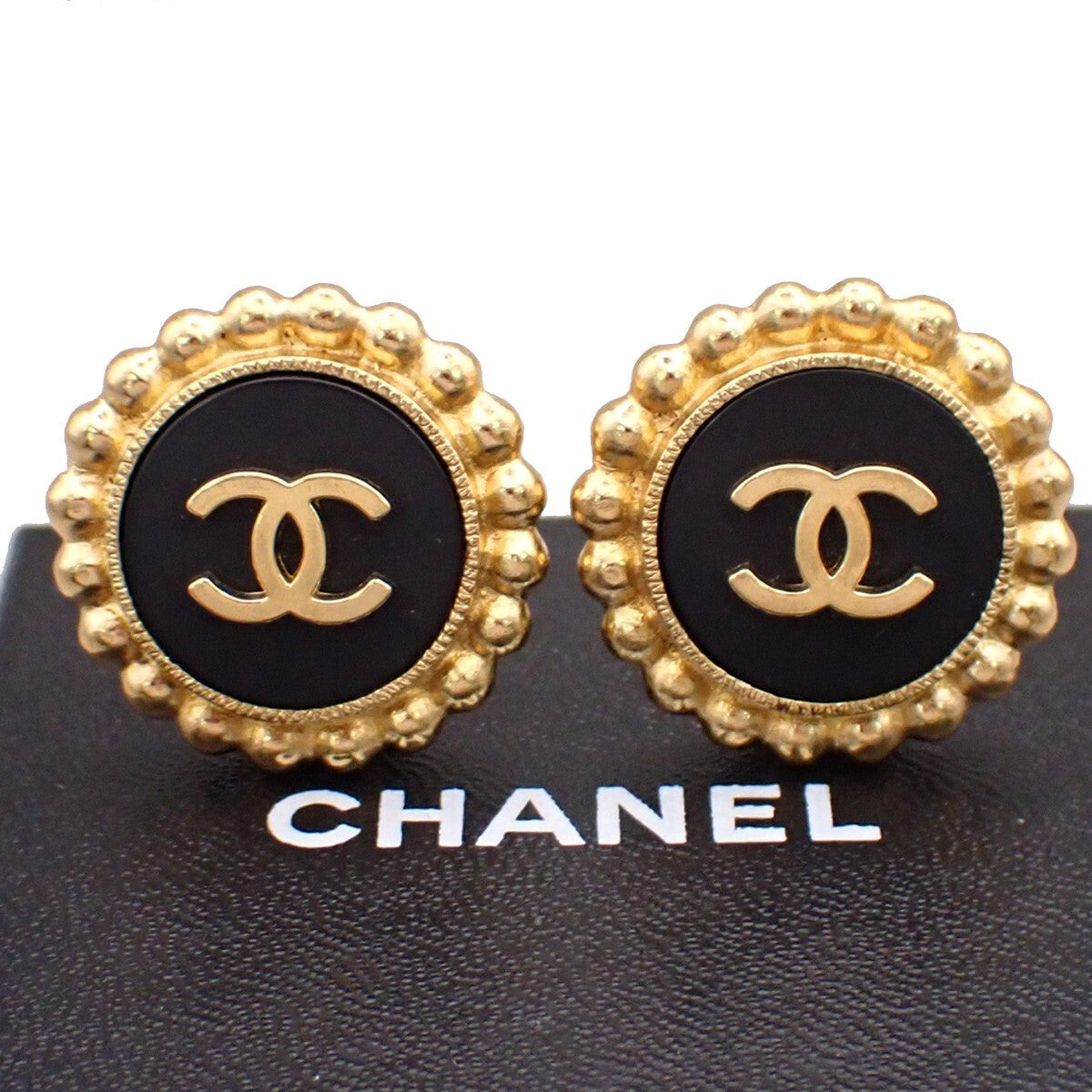 CHANEL CC Logo Earring 95A Clip-On Black GHW Accessory Vintage 82RL131