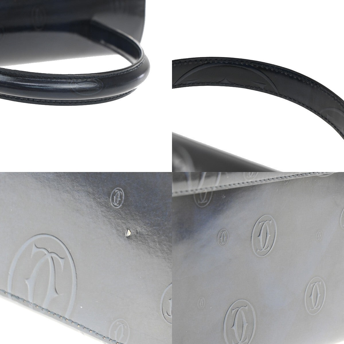 CARTIER Logo Birthday Hand Bag Patent Leather Navy Blue France 89EF036