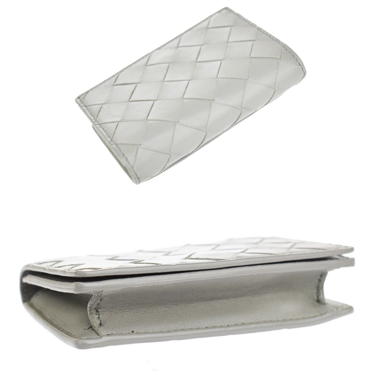BOTTEGA VENETA Logo Intrecciato Bifold Card Case Leather Gray Italy 65RC264