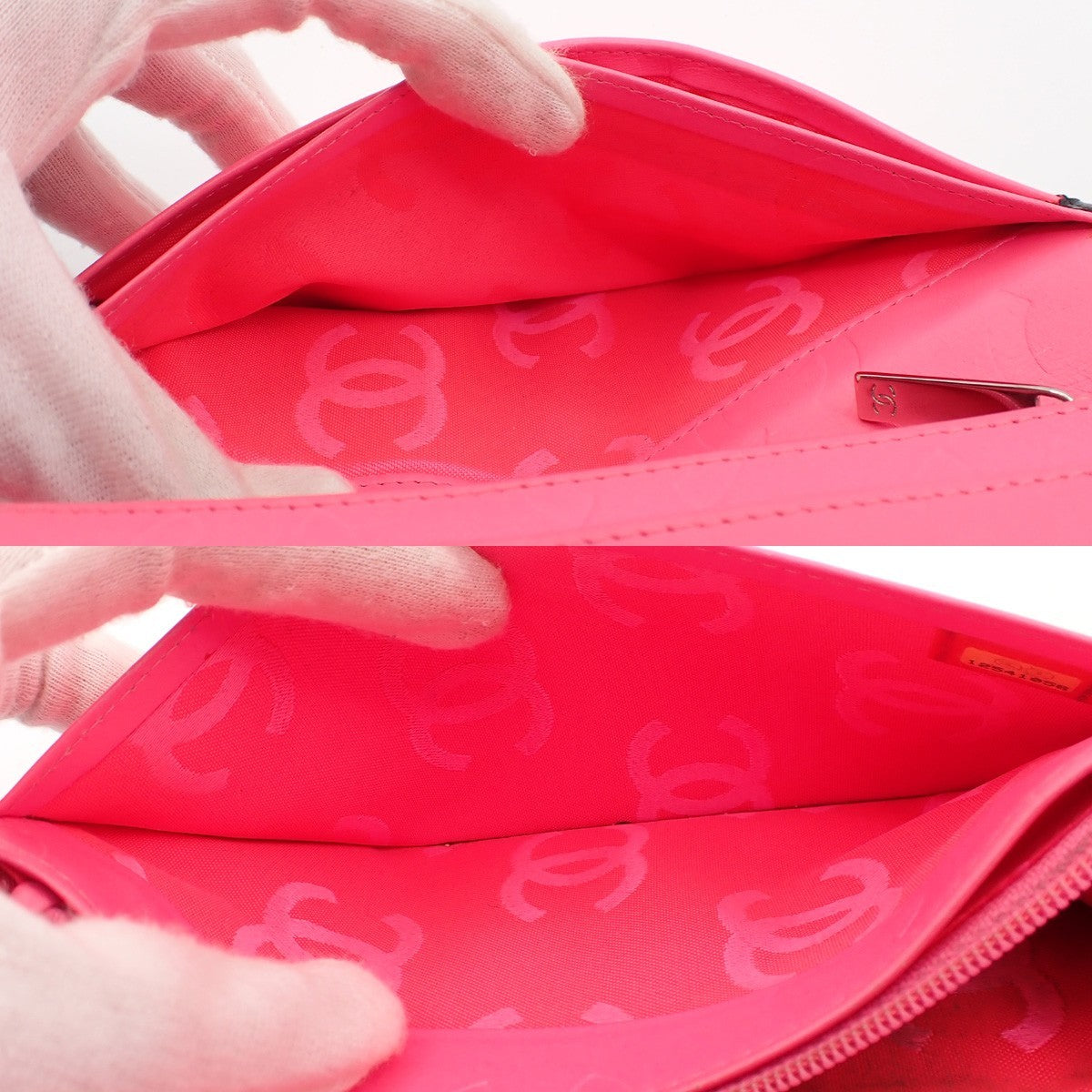 CHANEL CC Logo Cambon Long Bifold Wallet Purse Leather Black Pink Italy 33KC572