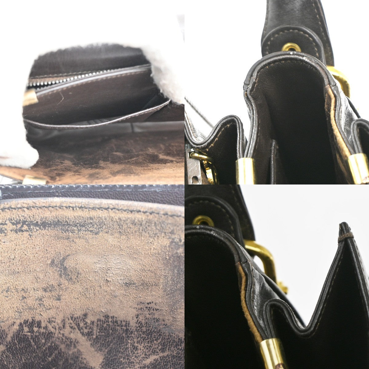 CELINE Logo C Macadam Horse Carriage Shoulder Bag Canvas Leather Brown 34KP553