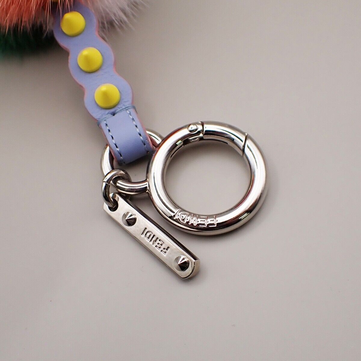 FENDI Logo Ice Cream Bag Charm Key Holder Studs Leather Fur Multi-Color 04YG572