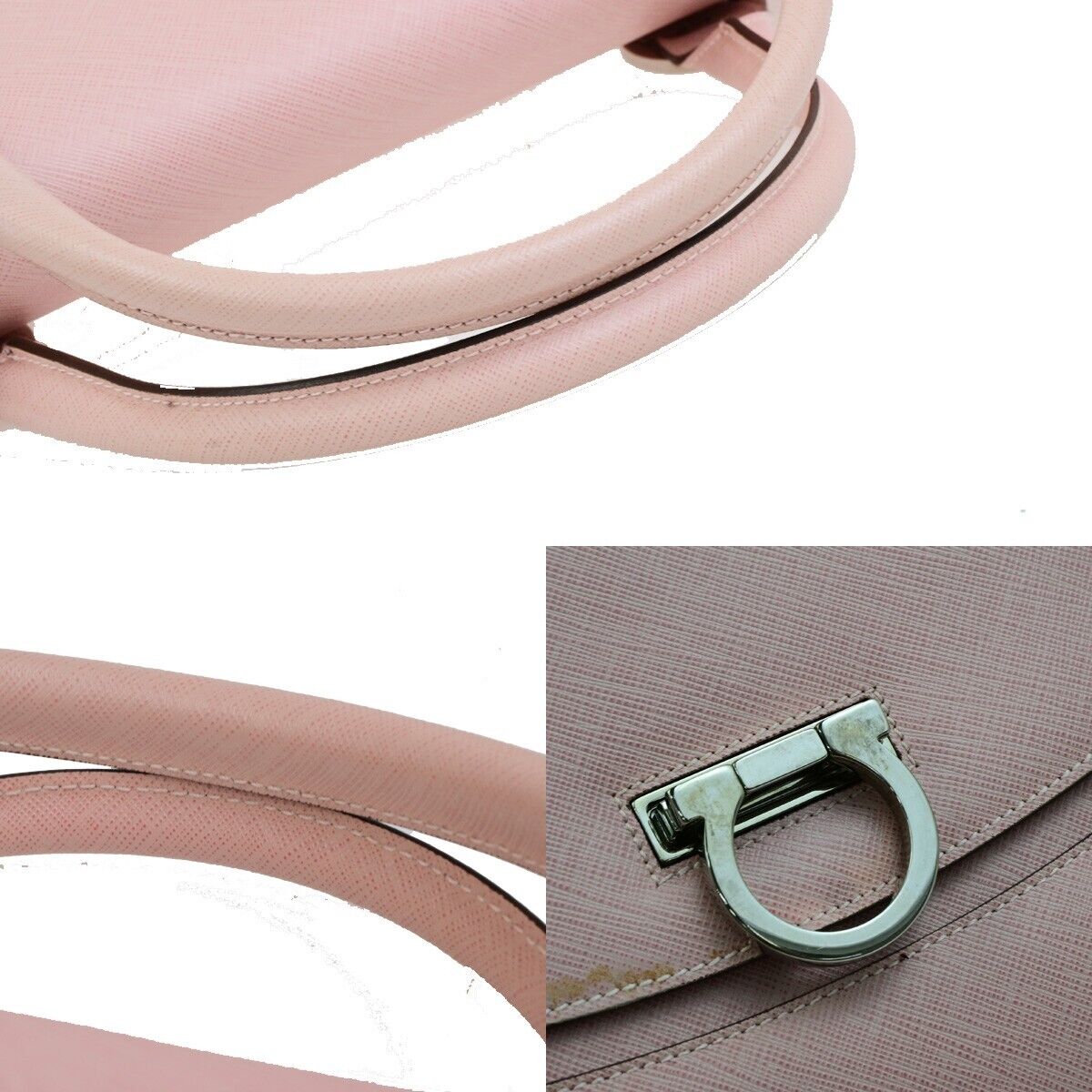 SALVATORE FERRAGAMO Gancini Hand Bag Leather Pink Silver Made in Italy 62KA535