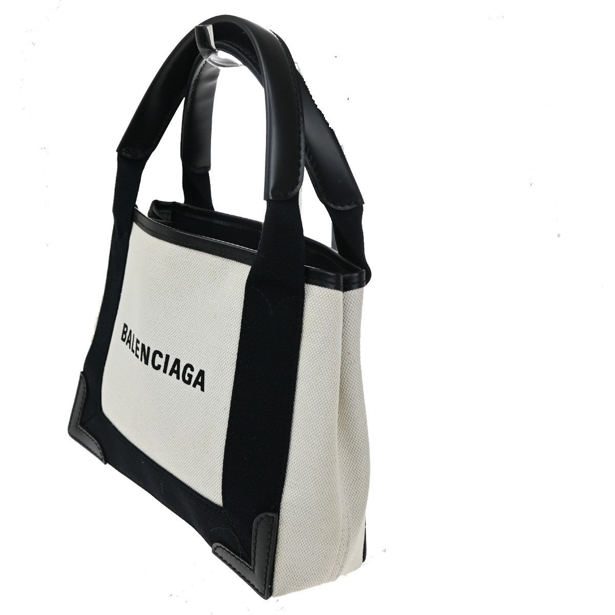 BALENCIAGA LOGO Navy Cabas XS Hand Bag Canvas Leather White Black 70TA232