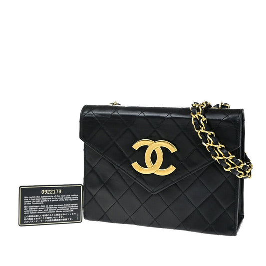 CHANEL CC Logo Matelasse Chain Shoulder Bag Leather Black GHW Vintage 341RJ922