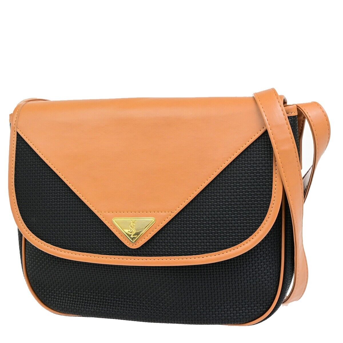 YVES SAINT LAURENT YSL Logo Crossbody Shoulder Bag PVC Leather Brown BK 60FB372