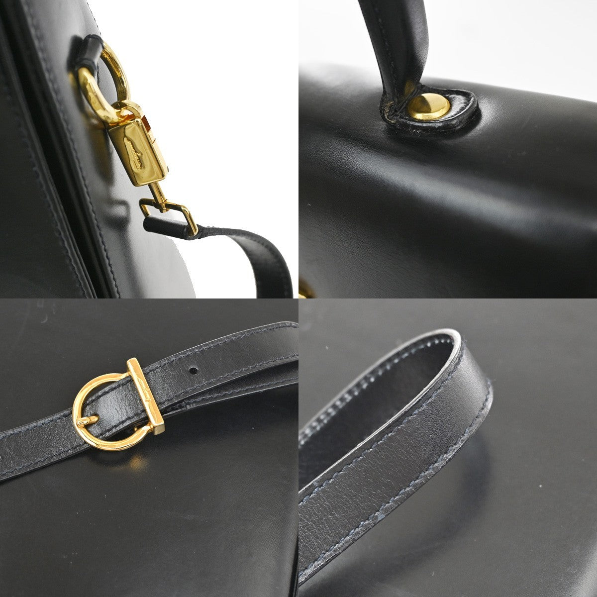 SALVATORE FERRAGAMO Logo Gancini 2Way Hand Bag Leather Black GHW Italy 76YJ206