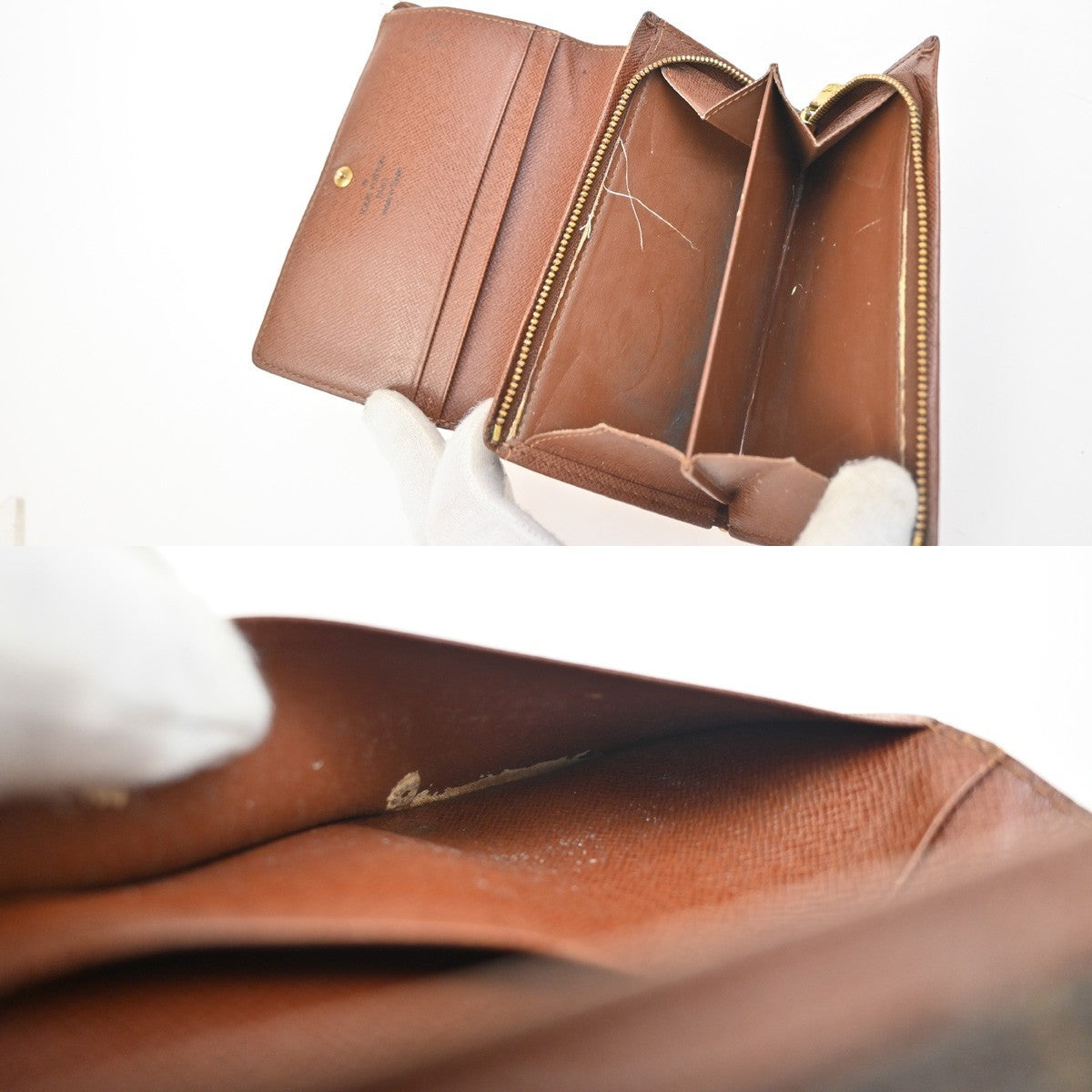 LOUIS VUITTON 3 Set Bifold Trifold Wallet Purse Monogram Leather Brown 63KC964