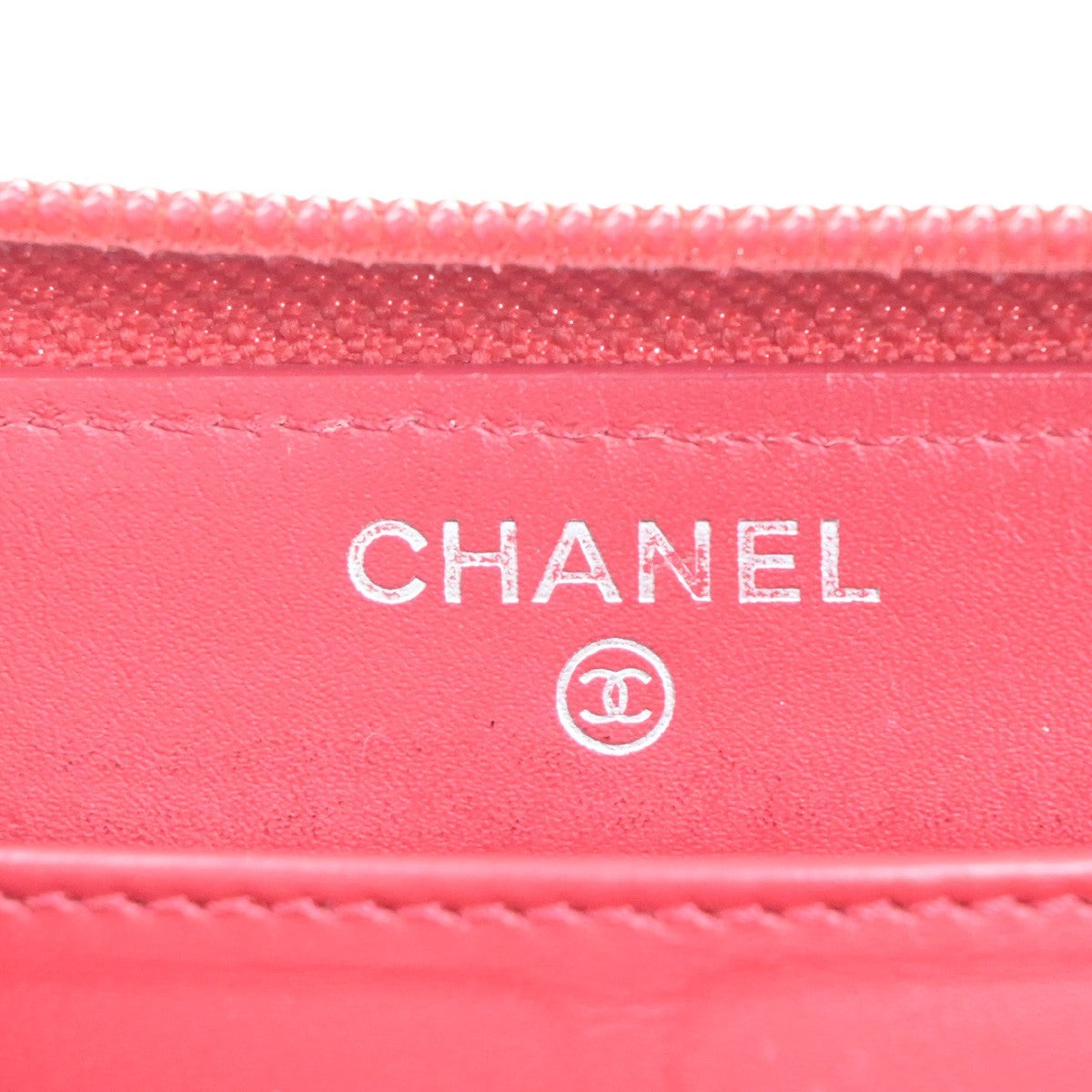 CHANEL CC Logo Zipper Around Wallet Grained Calfskin Leather Red SHW 35KP548