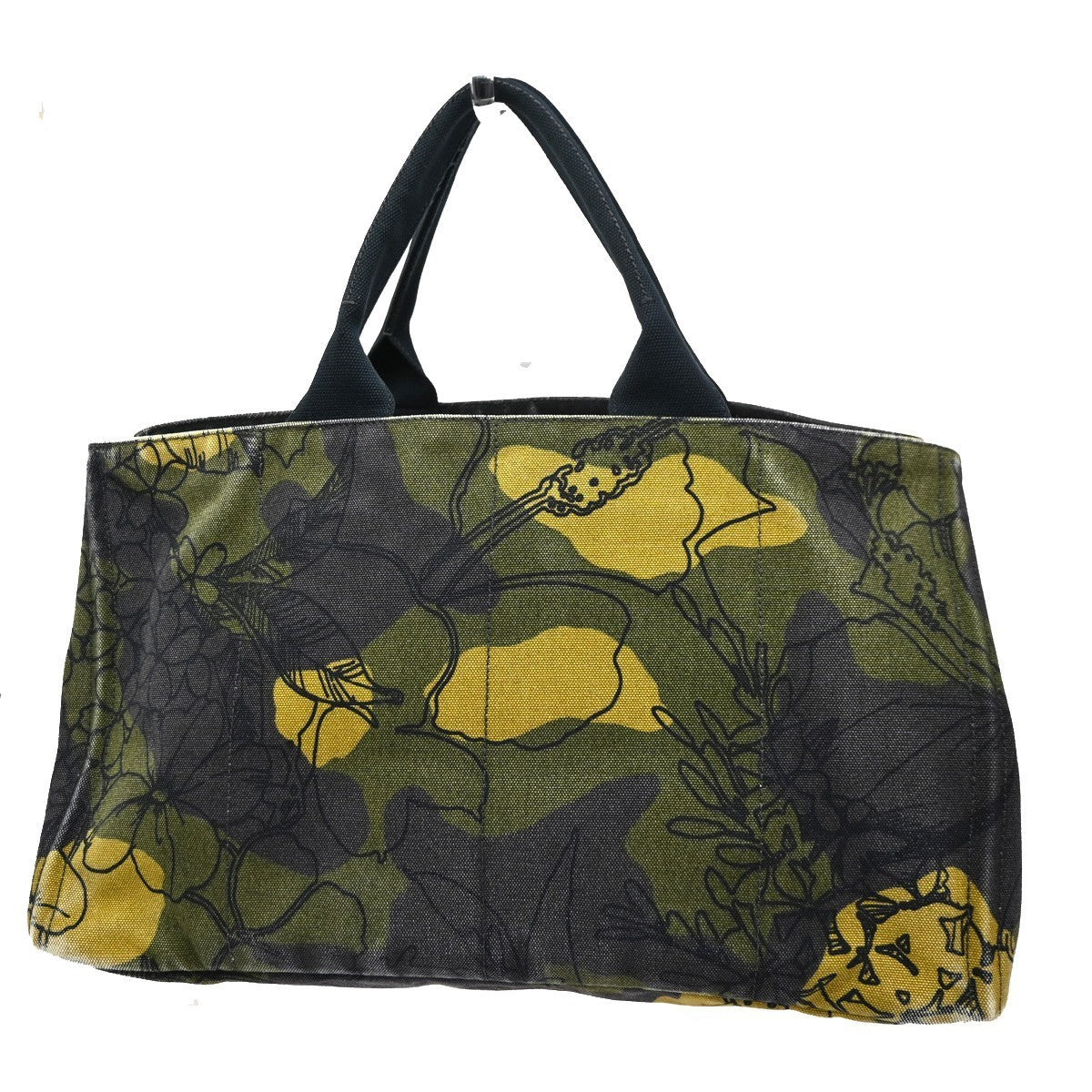PRADA Plate Logo Canapa Hand Bag  Canvas Camouflage Green 83TA399