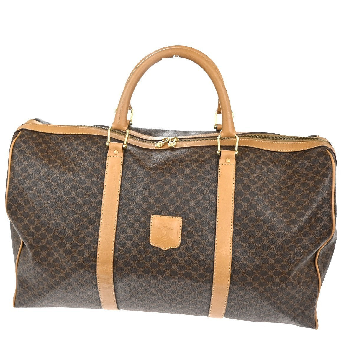 CELINE Logo Macadam Pattern Travel Hand Bag PVC Leather Brown GHW Italy 80TA473