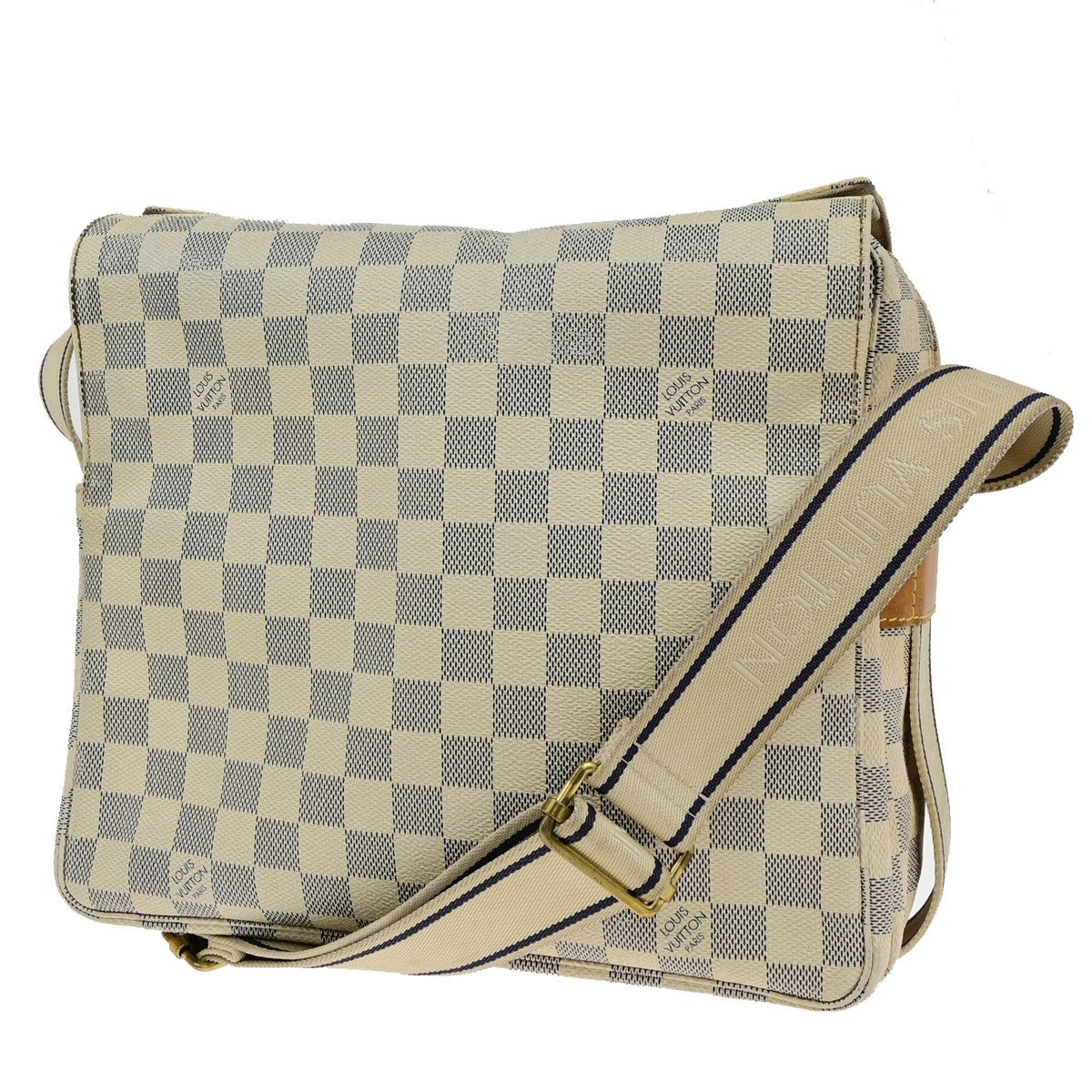 LOUIS VUITTON Naviglio Shoulder Bag Damier Azur Leather White N51189 84YH092