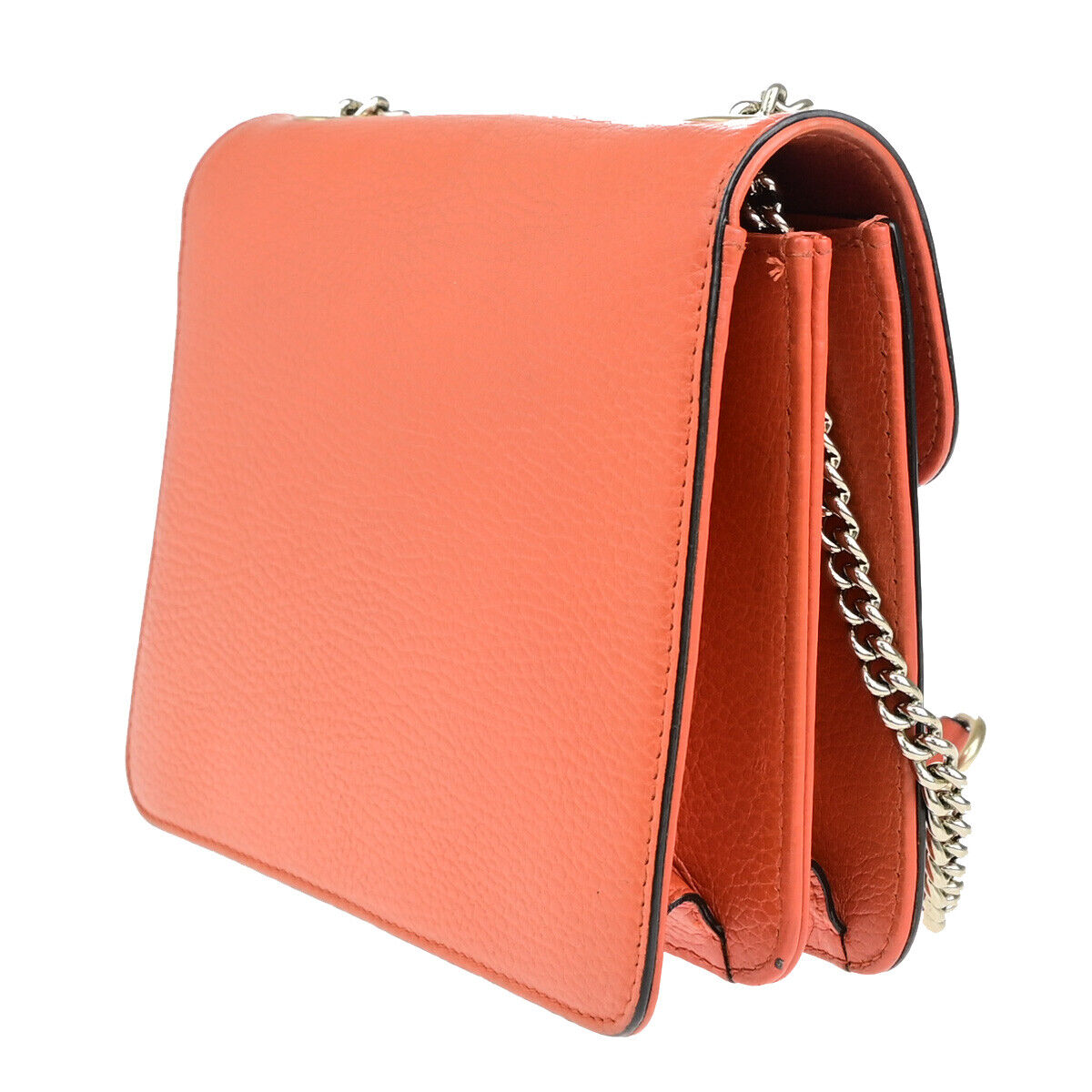 GUCCI Logo Interlocking G Chain Mini Shoulder Bag Leather Orange GHW 58YG618