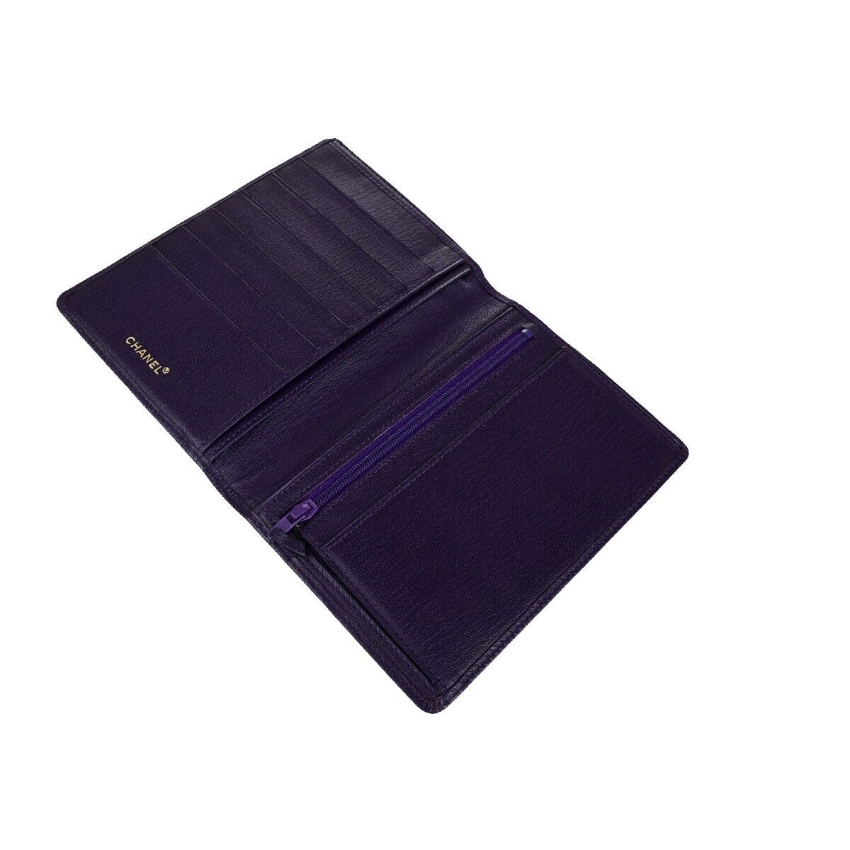 CHANEL CC Logo Bifold Wallet Leather Purple GHW Made in France 79RK703