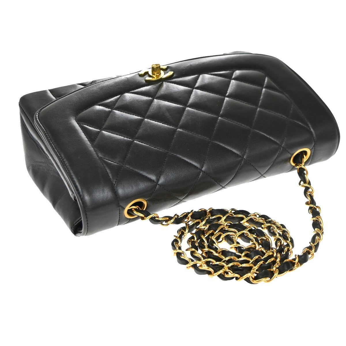CHANEL Diana Matelasse 25 Chain Shoulder Bag Leather Black GHW Vintage 887RP111