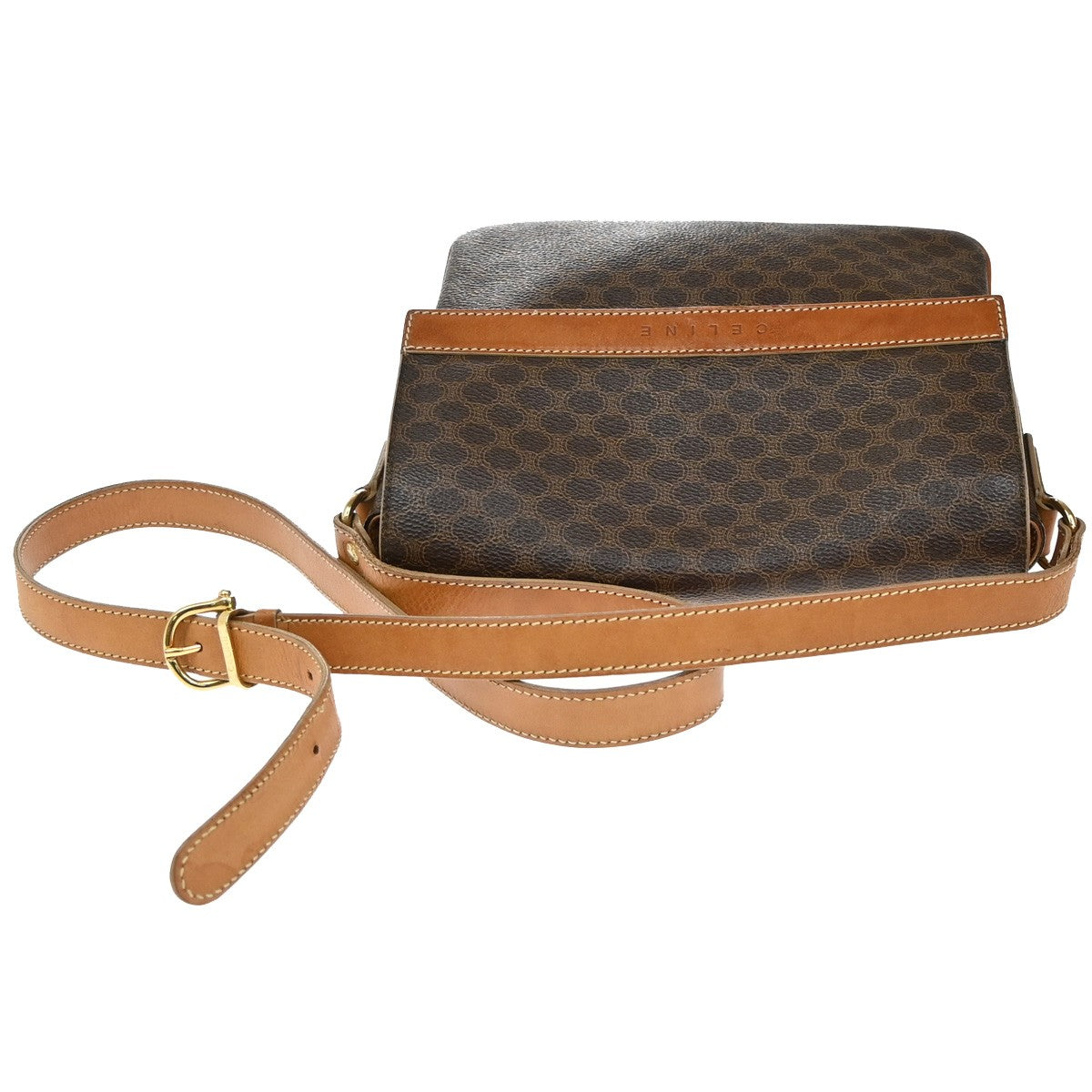 CELINE Logo Macadam Pattern Shoulder Bag PVC Leather Brown GHW Italy 61YH743