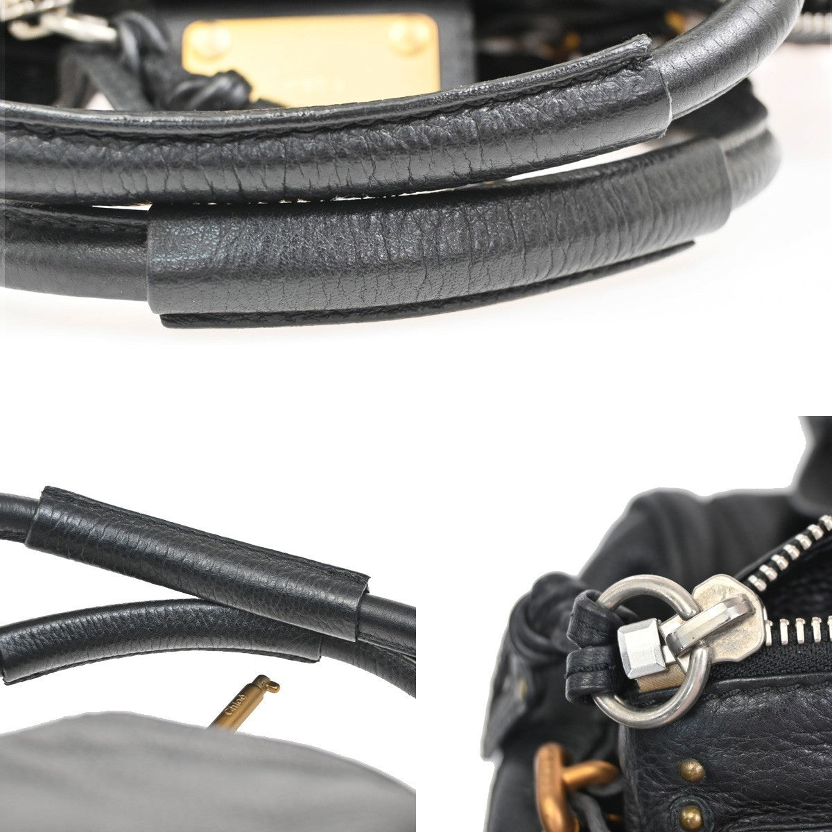 CHLOE Logo Paddington Padlock  Shoulder Handbag Leather Black GHW Italy 620RL739