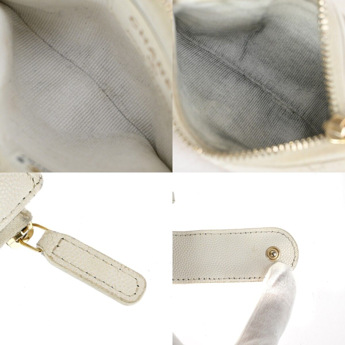 CHANEL CC Logo Bifold Wallet Purse Caviar Skin Leather White GHW Italy  30HB382