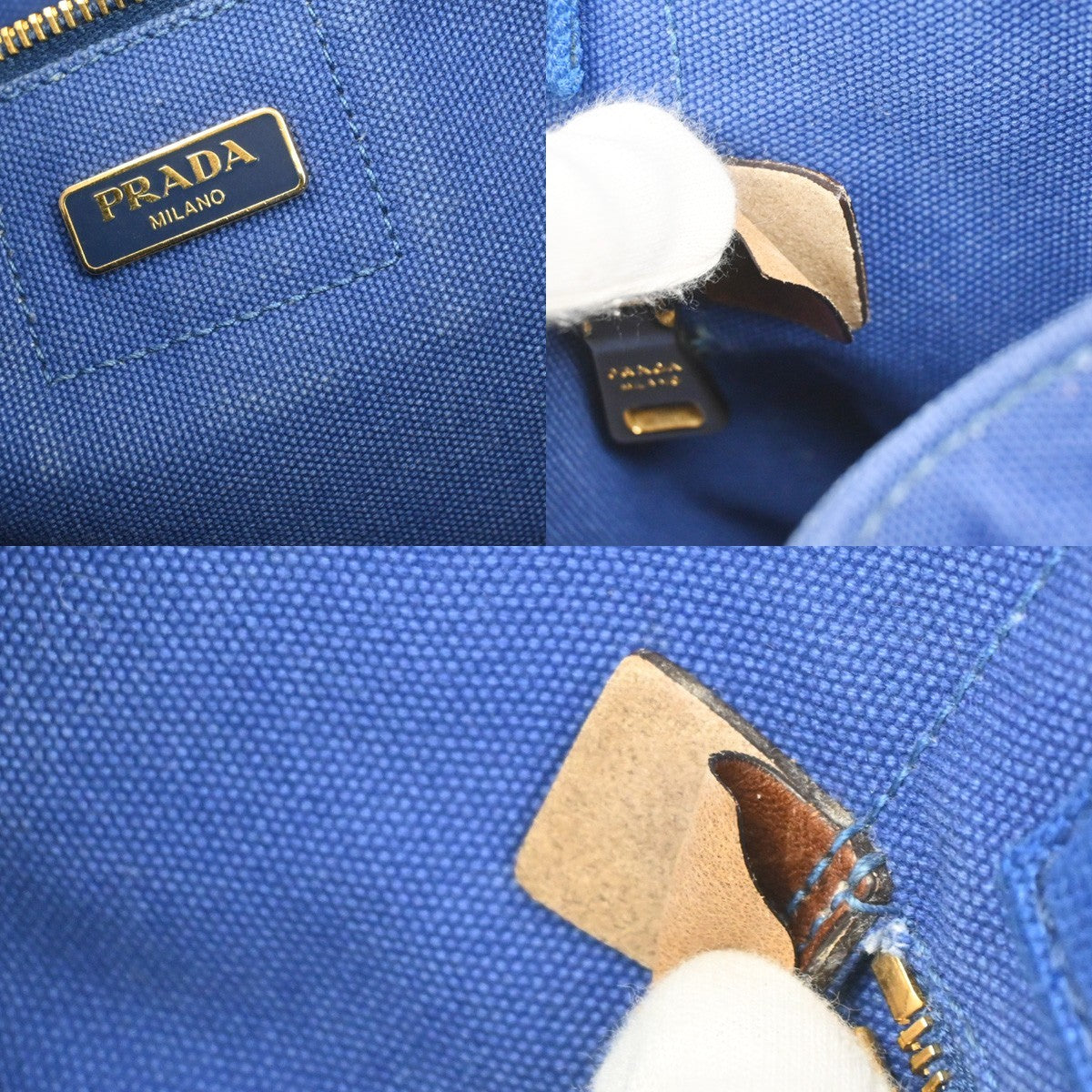 PRADA Logo CANAPA Shoulder Hand Tote Bag Canvas Leather Blue GHW 36KC773