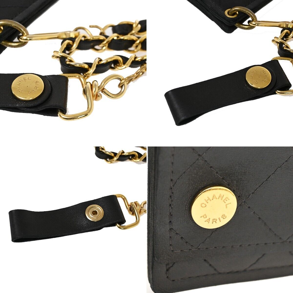 CHANEL CC Logo chain Matelasse Bifold Wallet Purse Leather Black France 79RF104