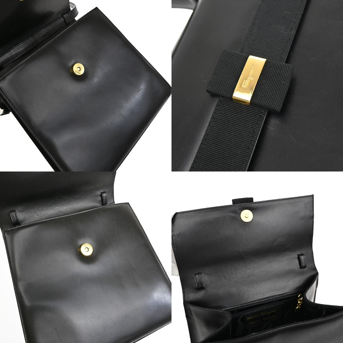 SALVATORE FERRAGAMO Vara 2Way Shoulder Hand Bag Leather Black GHW Italy 39FB617