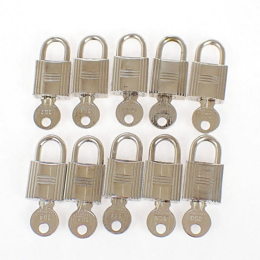 HERMES Logo 10 Set Cadena Padlock Key Bag Charm Silver-plated Accessroy 31YE908