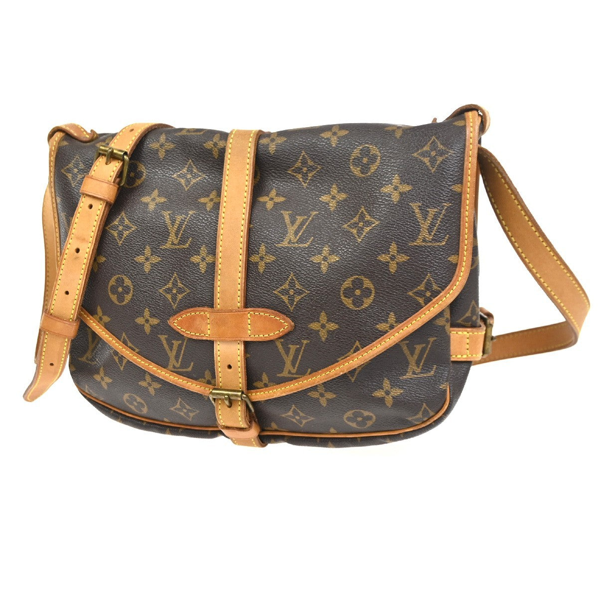 LOUIS VUITTON Logo Saumur 30 Shoulder Bag Monogram Leather Brown M42256 10CA776