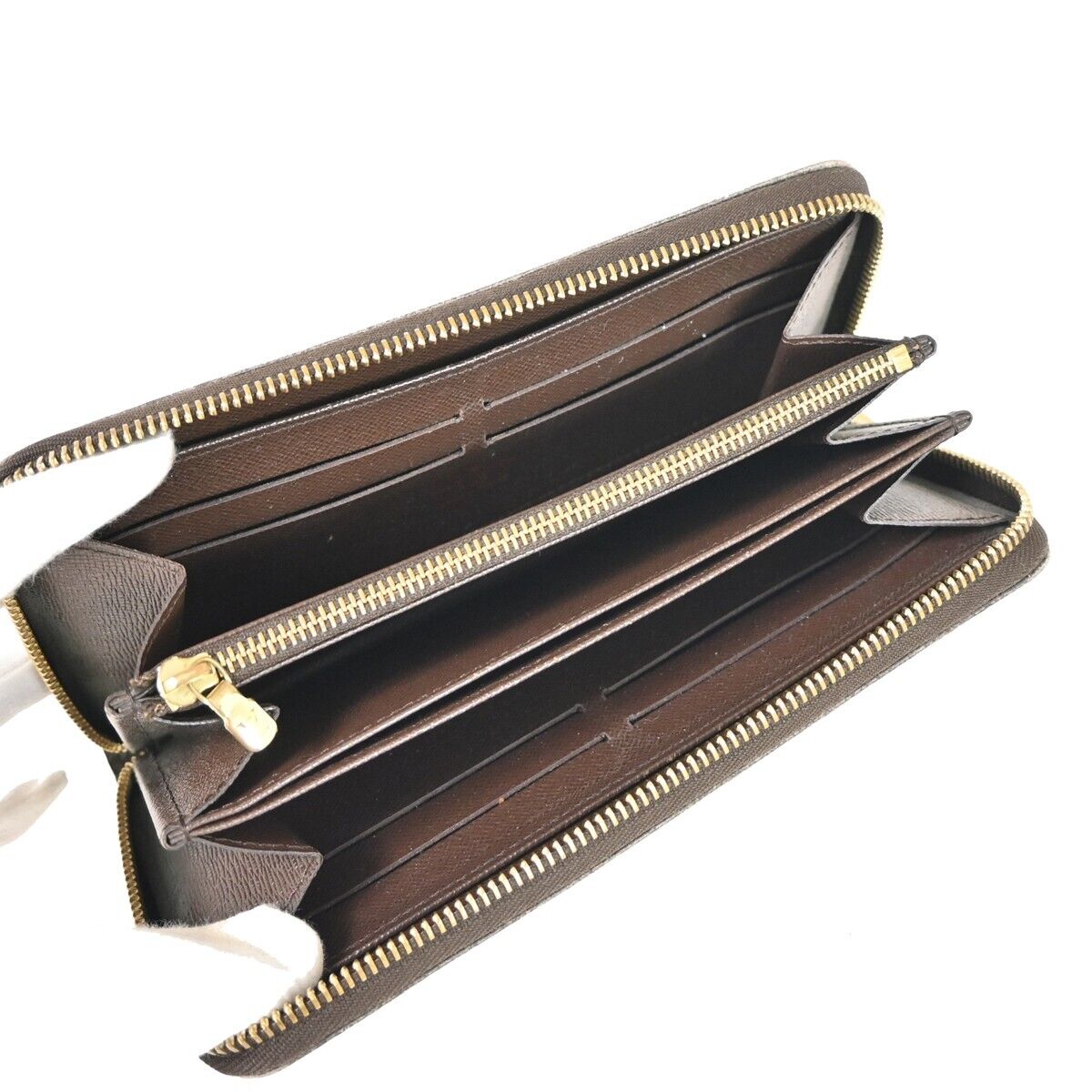 LOUIS VUITTON Zippy Wallet Long Bifold Purse Damier Leather Brown N60015 35FA146