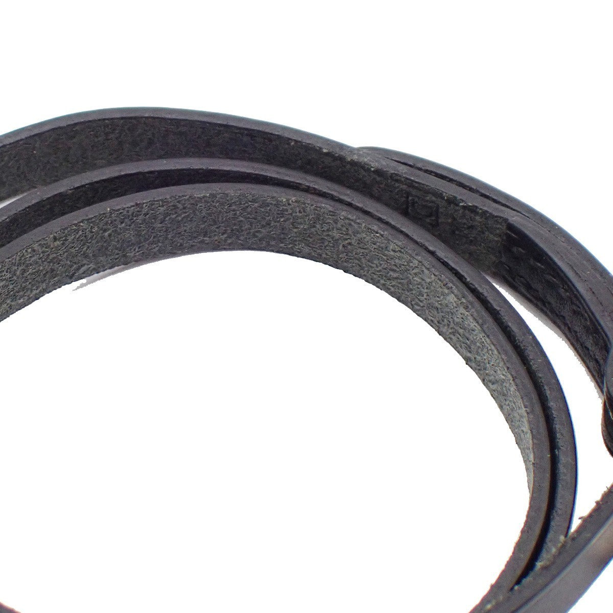 HERMES Api 3 Triple Tour Long Bracelet SHW Leather Sliver Black 67RF760