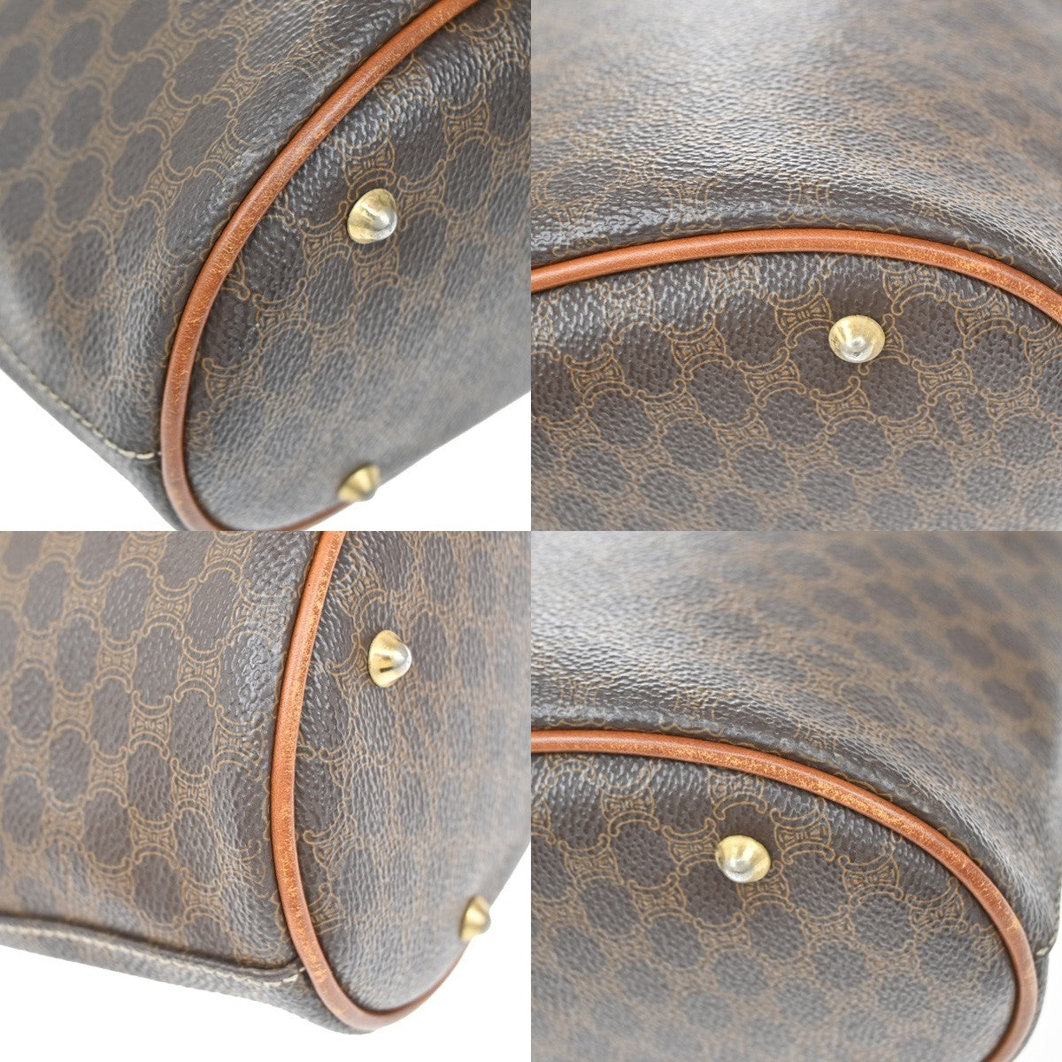 CELINE Logo Macadam Pattern Shoulder Tote Bag PVC Leather Brown GHW 67KP100