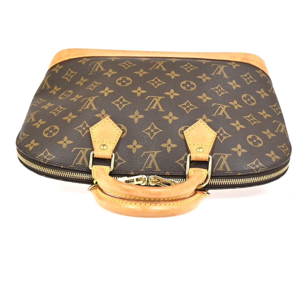 LOUIS VUITTON LV Logo Alma Hand Bag Monogram Leather Brown France M51130 73TA598