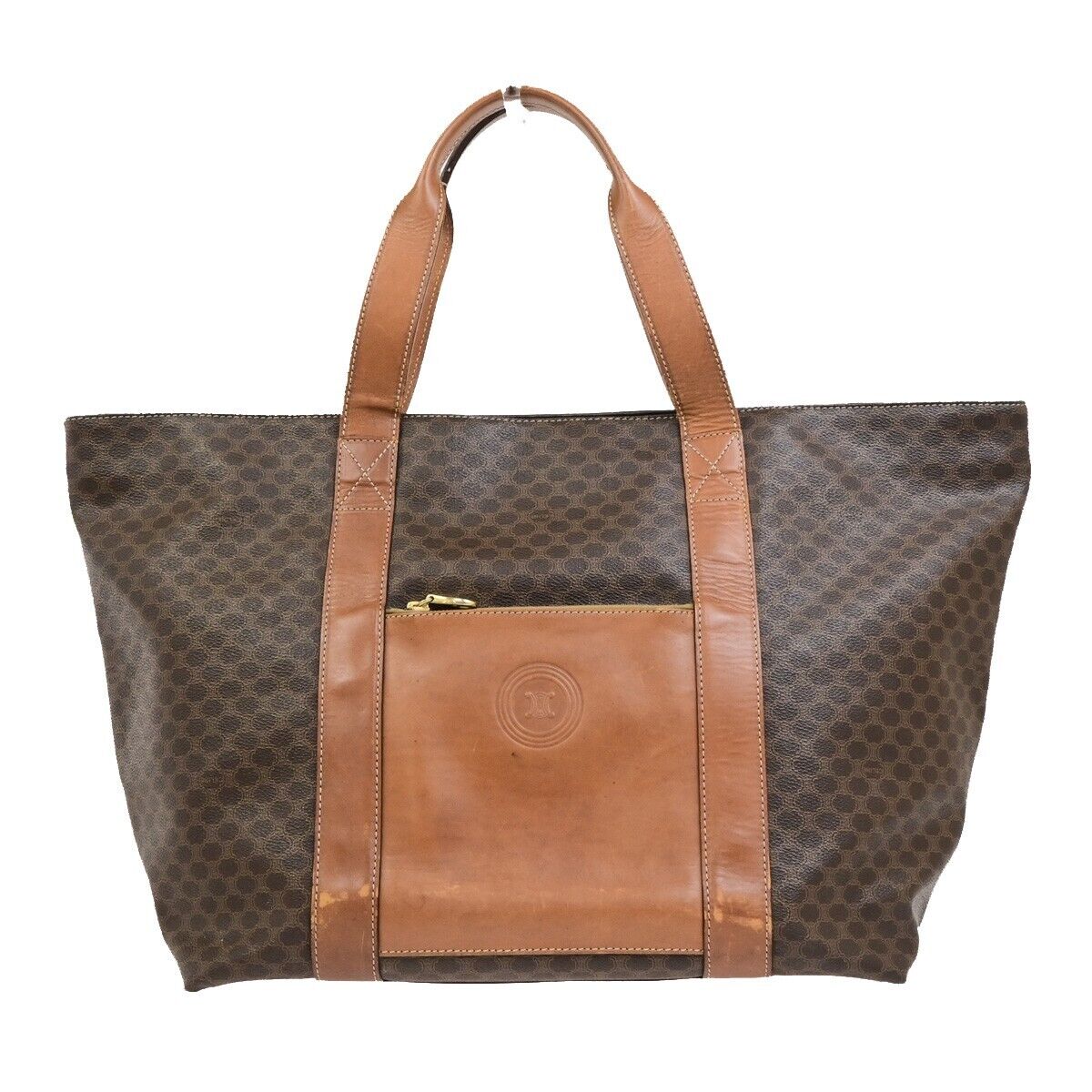 CELINE Macadam Pattern 2Way Shoulder Tote Bag PVC Leather Brown Italy 61KA539