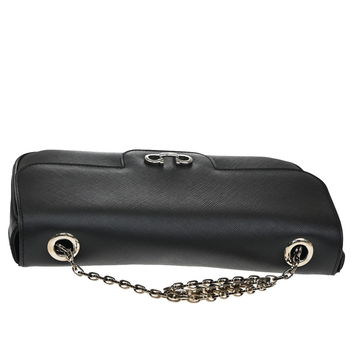 SALVATORE FERRAGAMO Logo Gancini Chain Shoulder Bag Leather Black SHW 33YH542